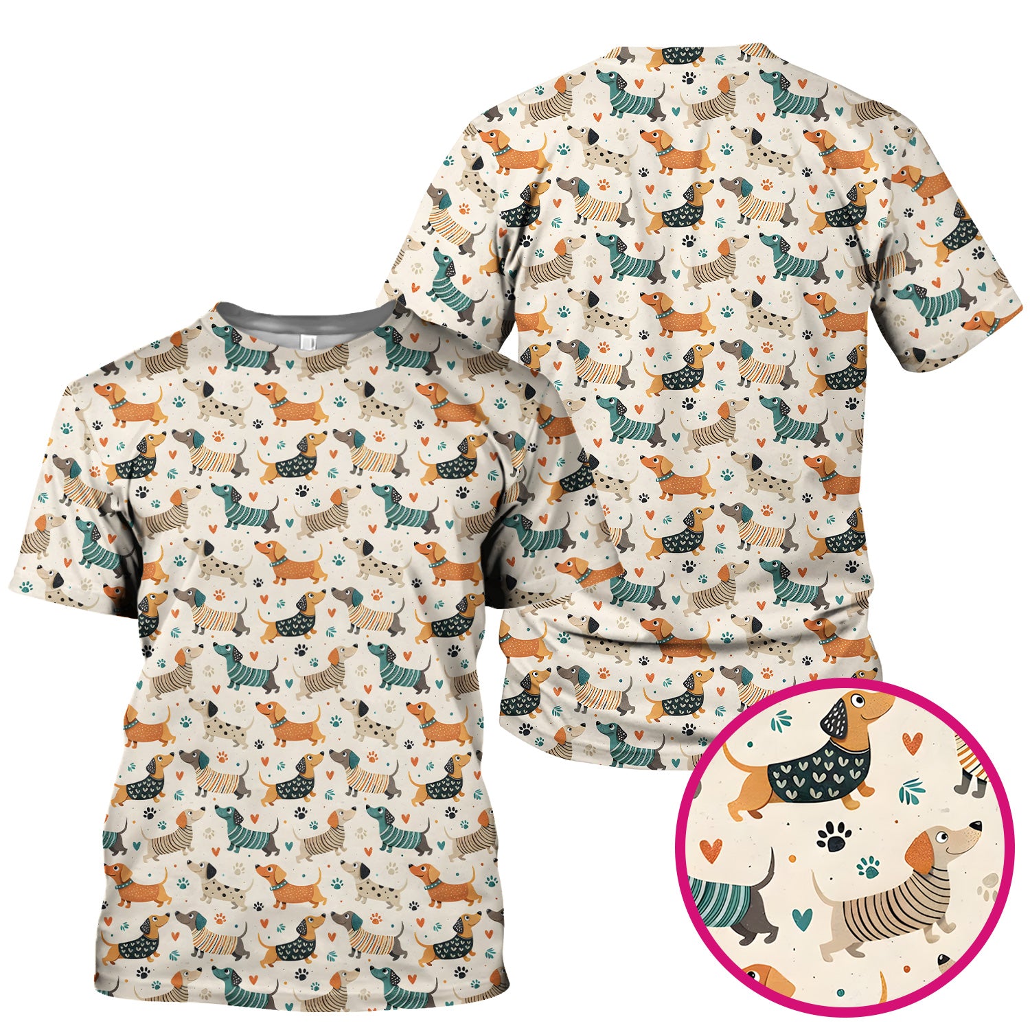 Fun Dachshund Dog Paw Heart Pattern Scrub Top, Comfortable Scrubs for Nurses