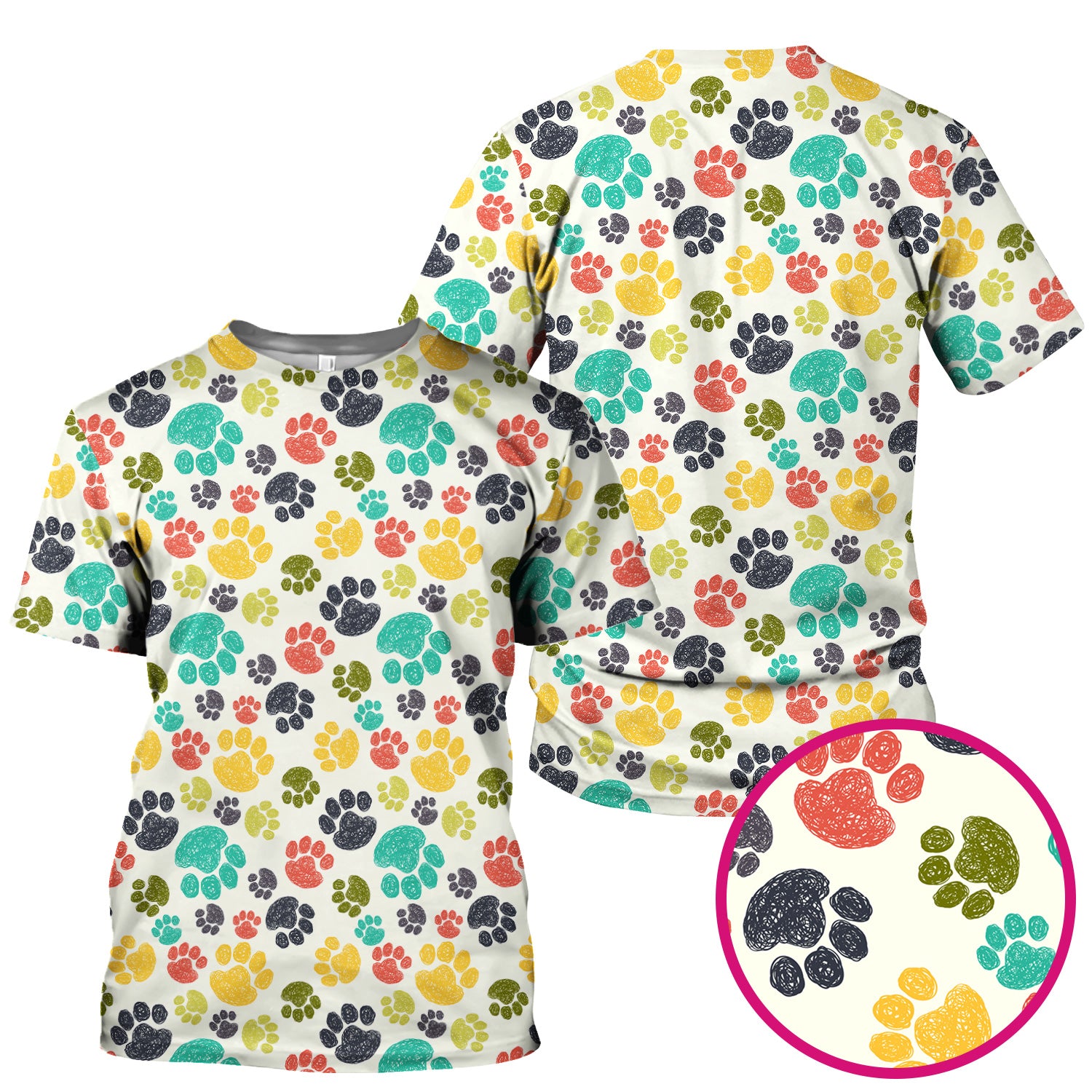Colorful Paw Print Animal Pattern Scrub Top, Comfortable Scrubs for Nurses