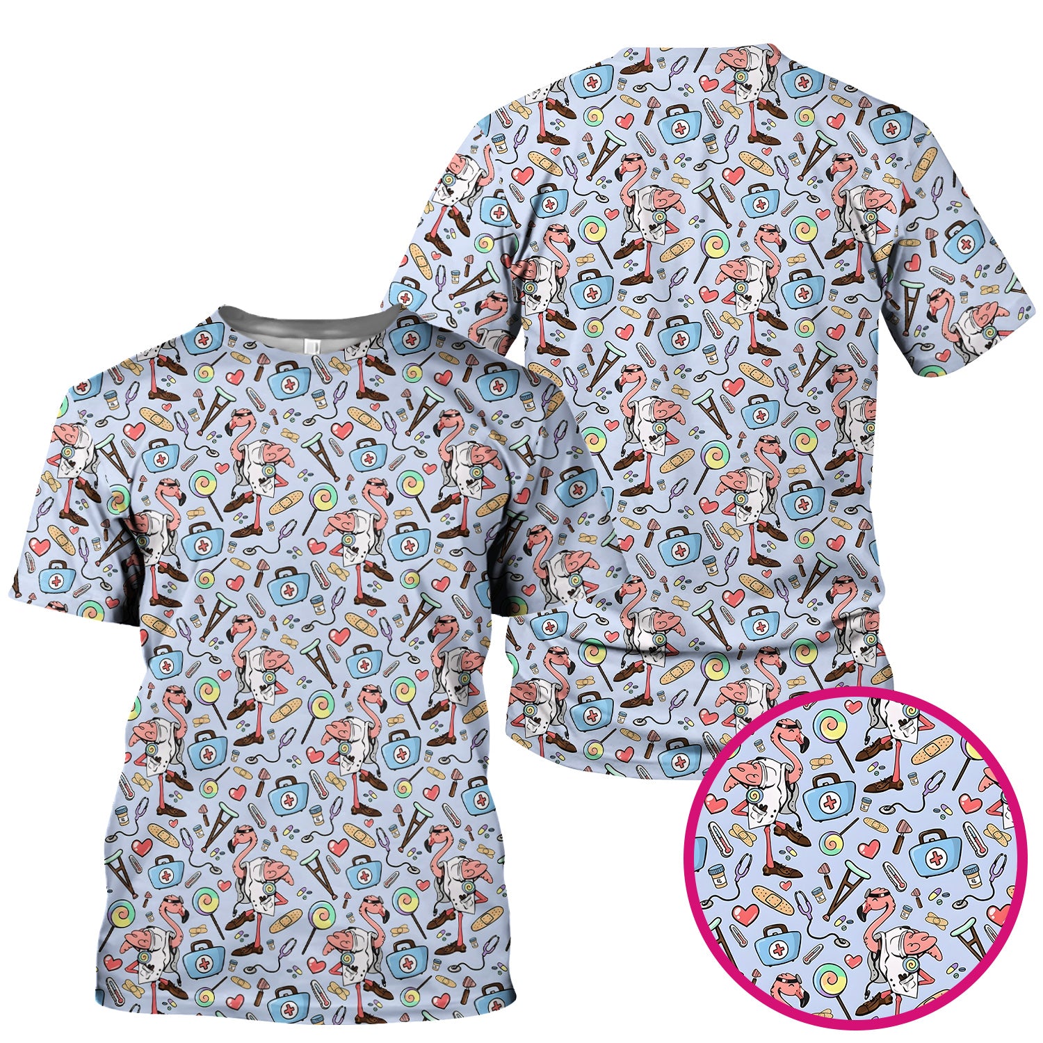Flamingo Nurse Medical Care Pattern Scrub Top, Comfortable Scrubs for Nurses
