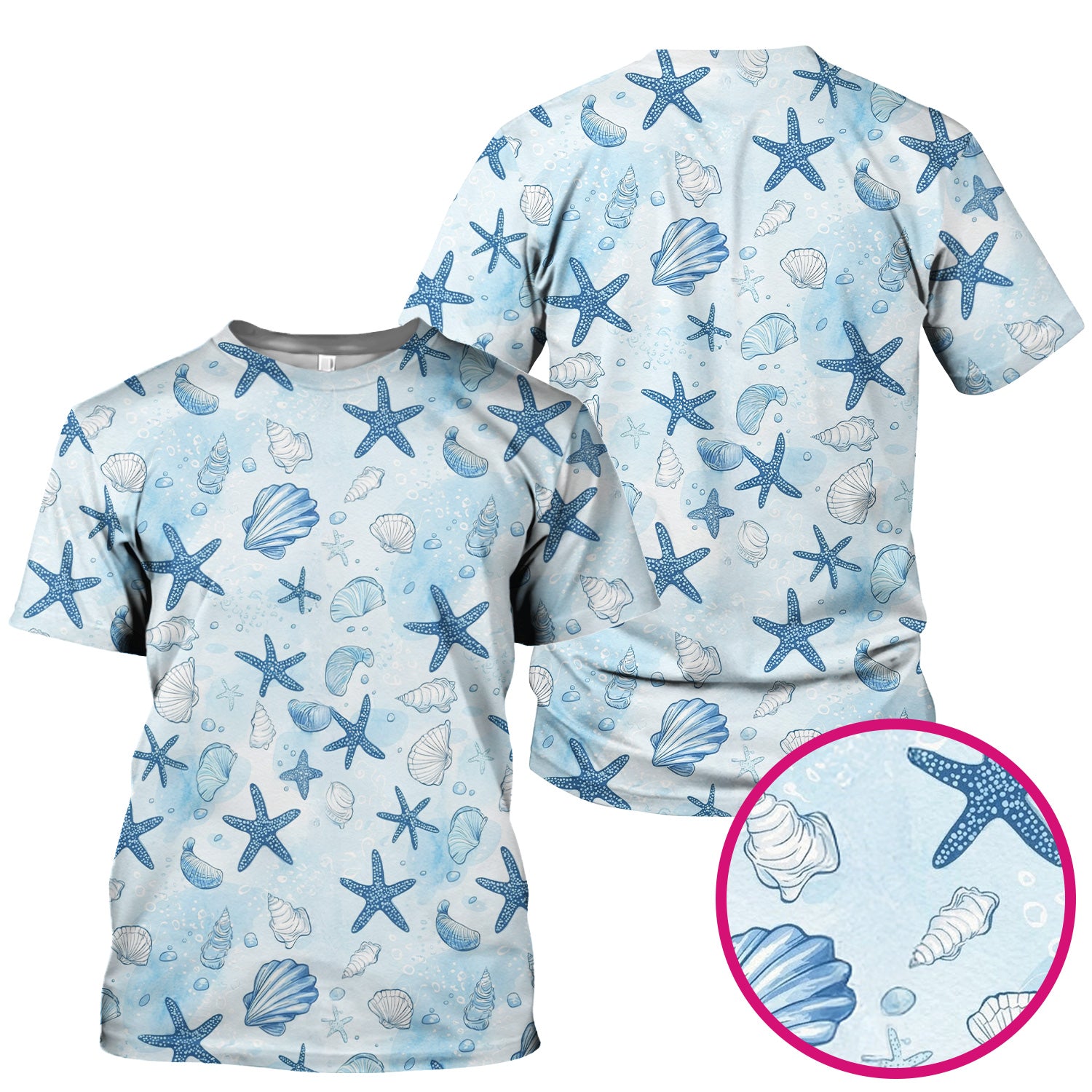 Blue Sea Shells Starfish Pattern Scrubs Top, Comfortable Scrubs for Nurses