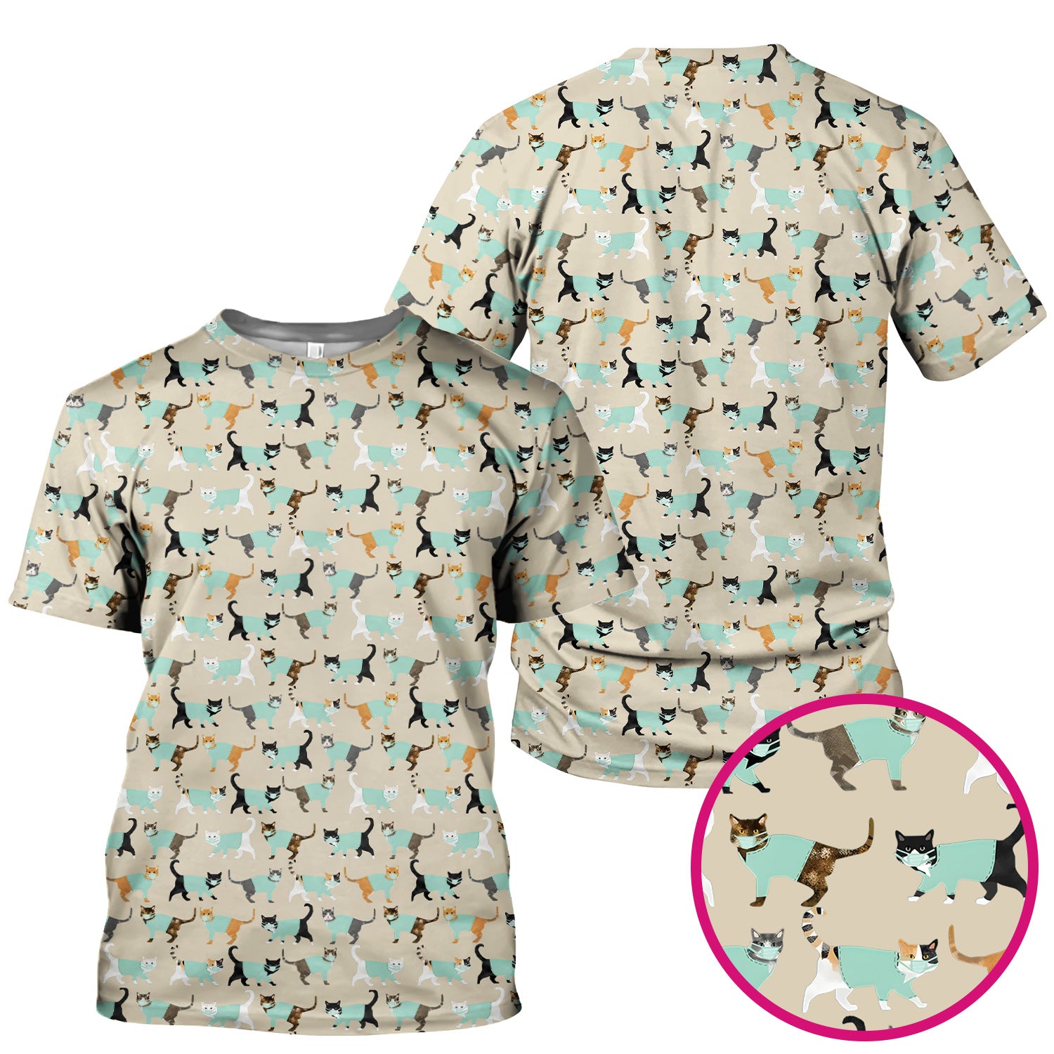 Playful Cat Nurse All Over Print Scrub Top, Comfortable Scrubs for Nurses