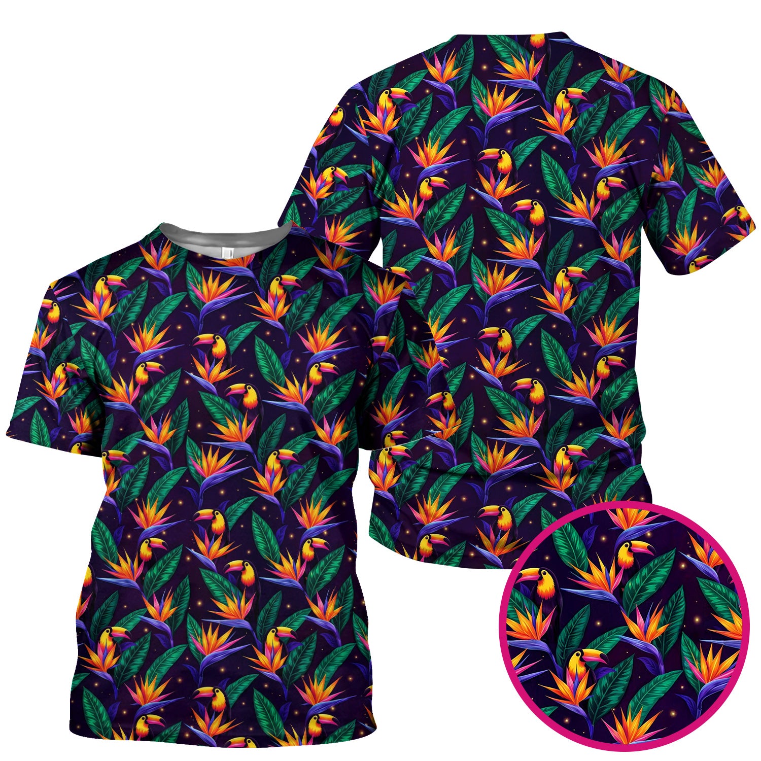 Tropical Toucan Bird Paradise Leaves Pattern Scrub Top, Comfortable Scrubs for Nurses