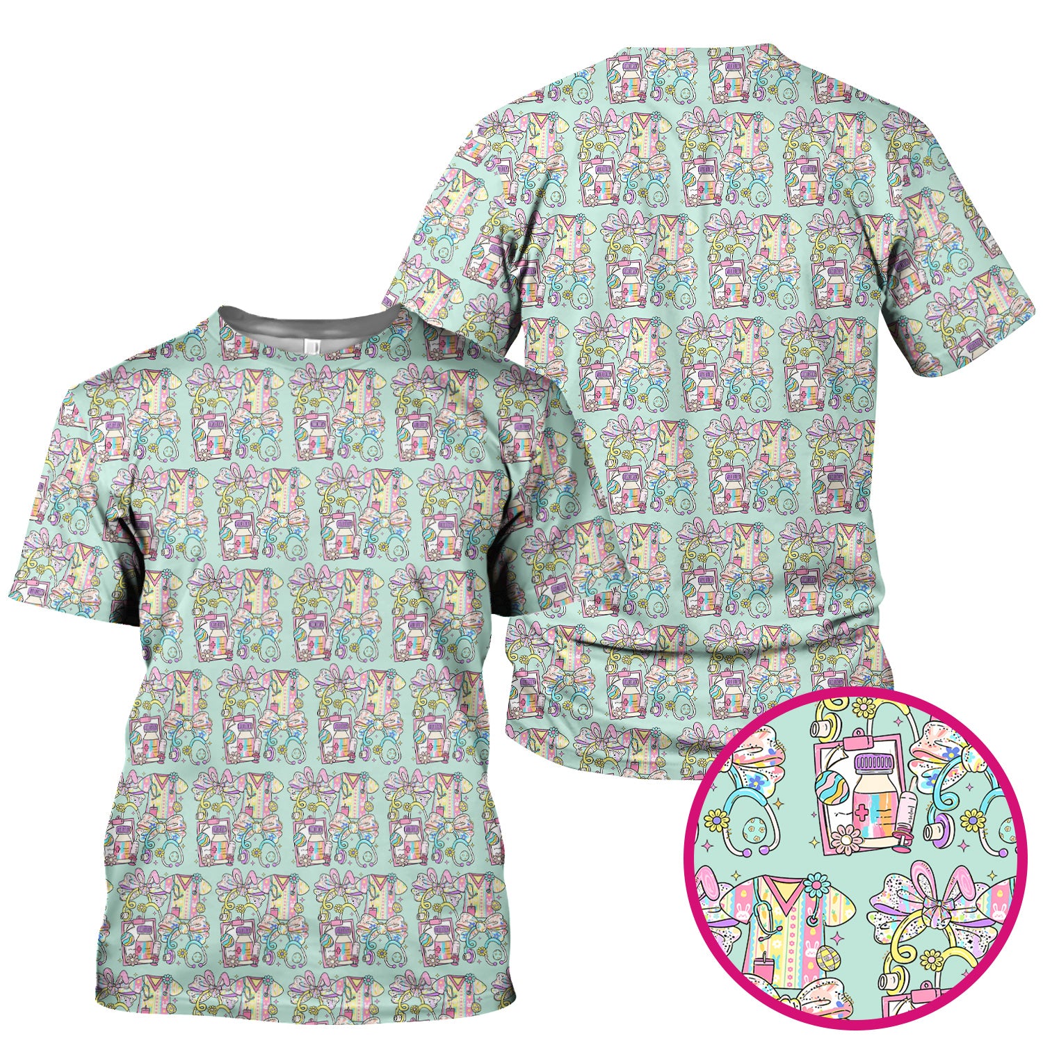 Colorful Nurse Scrub Supplies Pattern Scrub Top, Breathable Fabrics Nursing Uniform