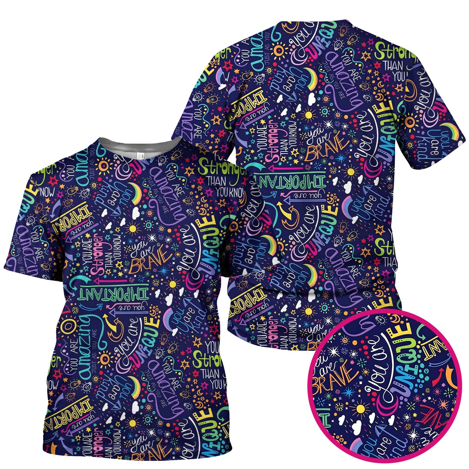 Inspirational Quote Pattern Scrub Top, Breathable Fabrics Nursing Uniform