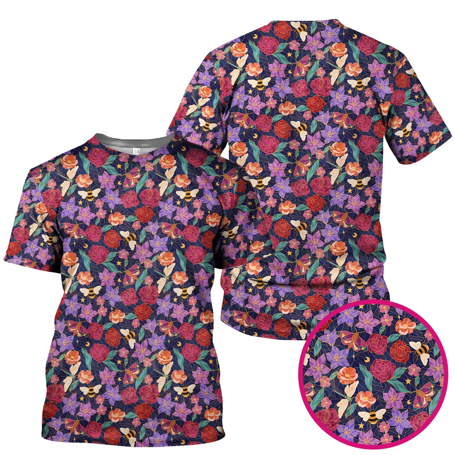 Charming Floral Garden With Bees And Dragonflies Scrub Top, Comfortable Scrubs for Nurses