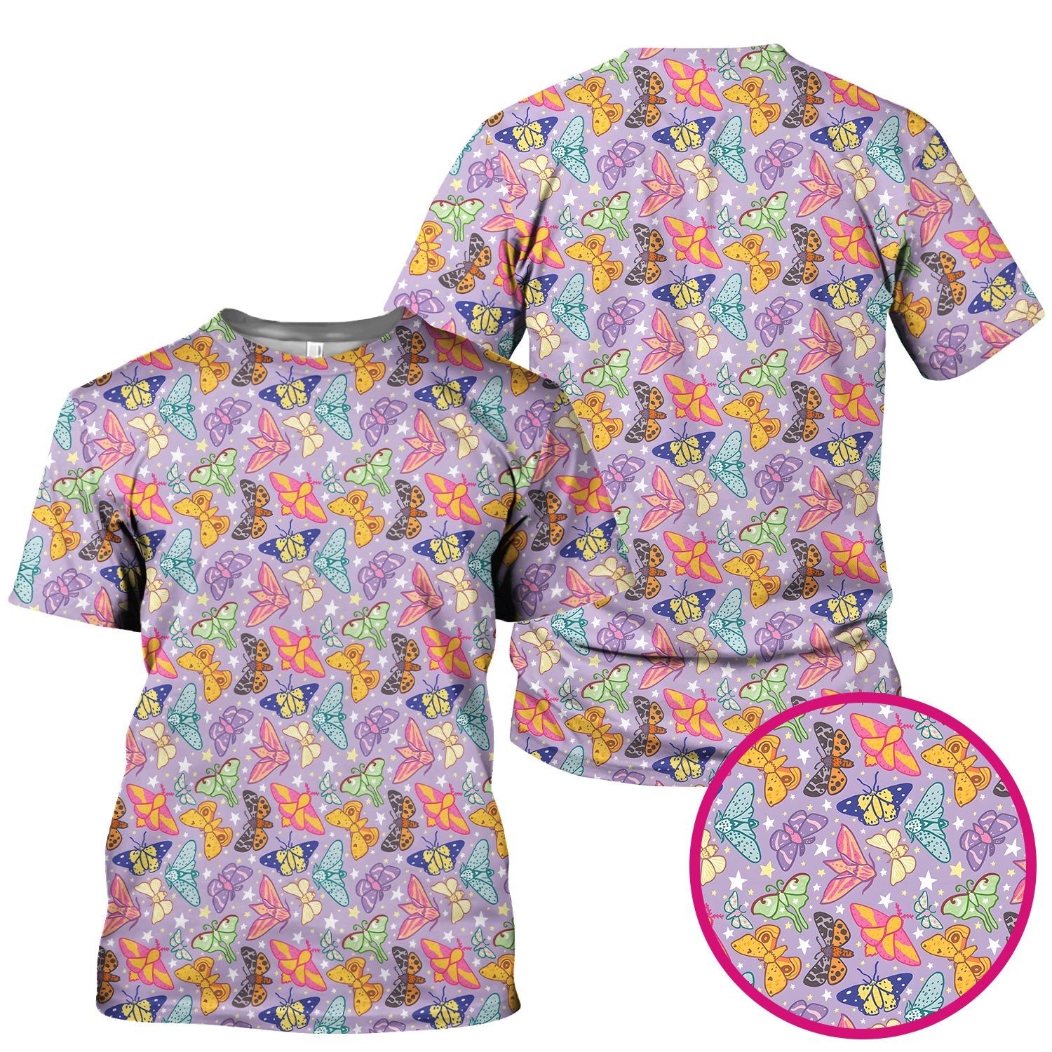 Colorful Butterfly Moth Pattern Scrub Top, Comfortable Scrubs for Nurses