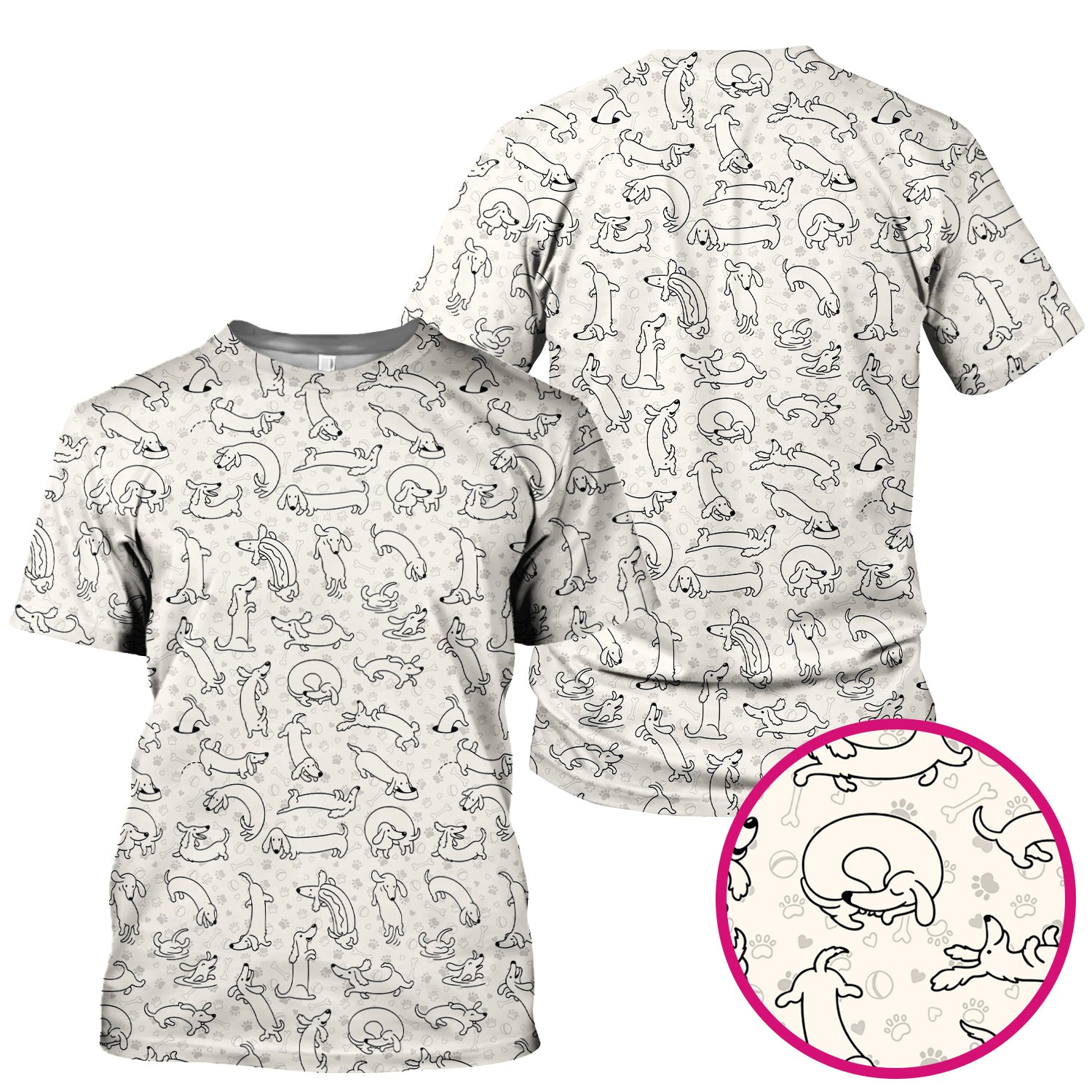 Playful Dachshund Dog Line Art Print Scrub Top, Comfortable Scrubs for Nurses