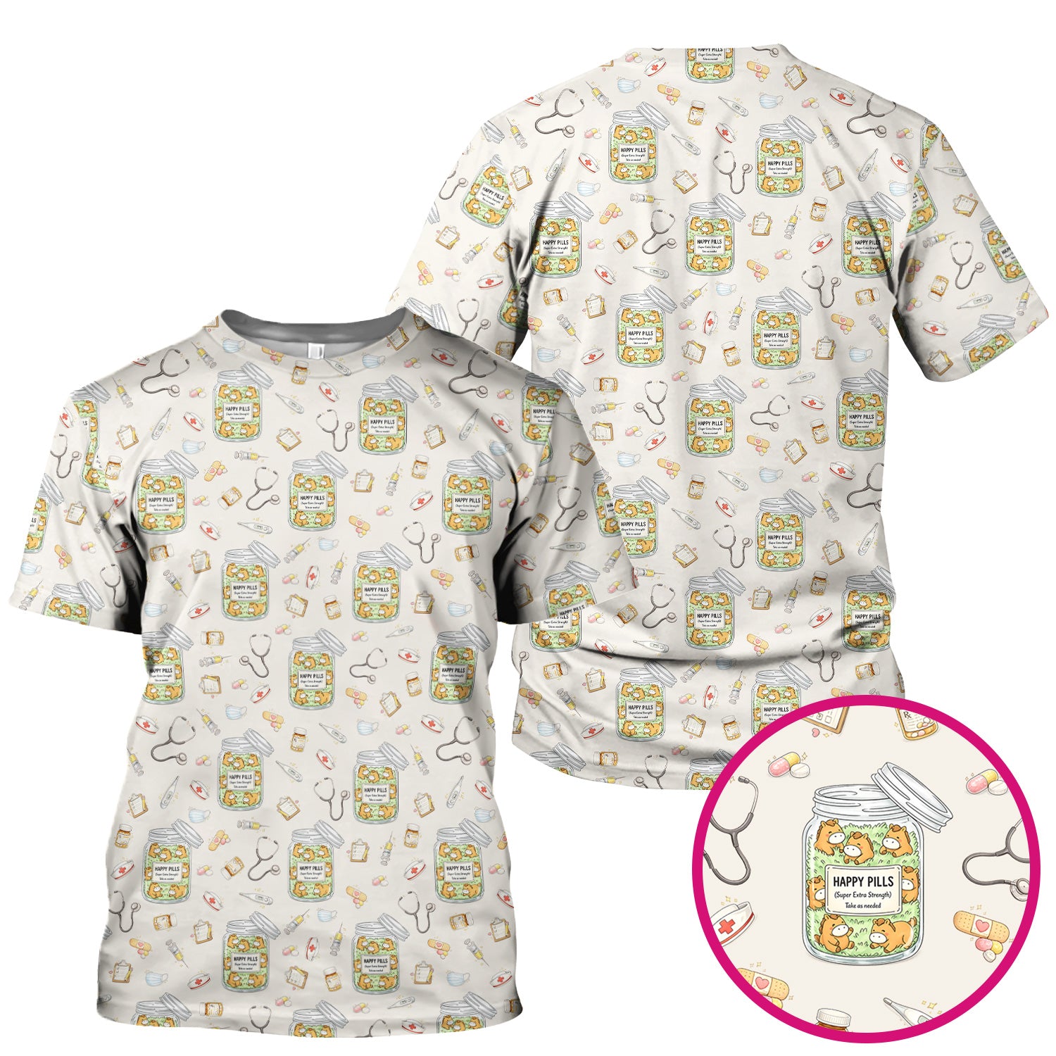 Happy Pills Horse Medical Print Nurse Scrub Top, Comfortable Scrubs for Nurses