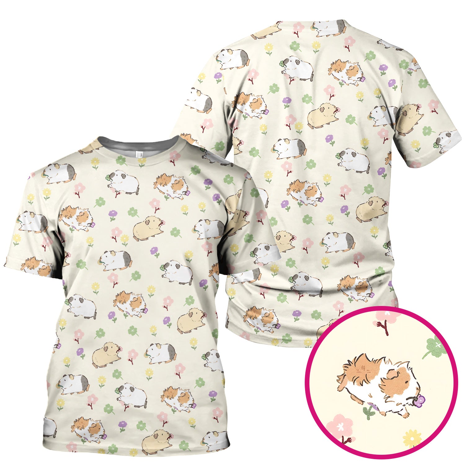 Cozy Guinea Pig Floral Doodle Pattern Scrub Top, Comfortable Scrubs for Nurses