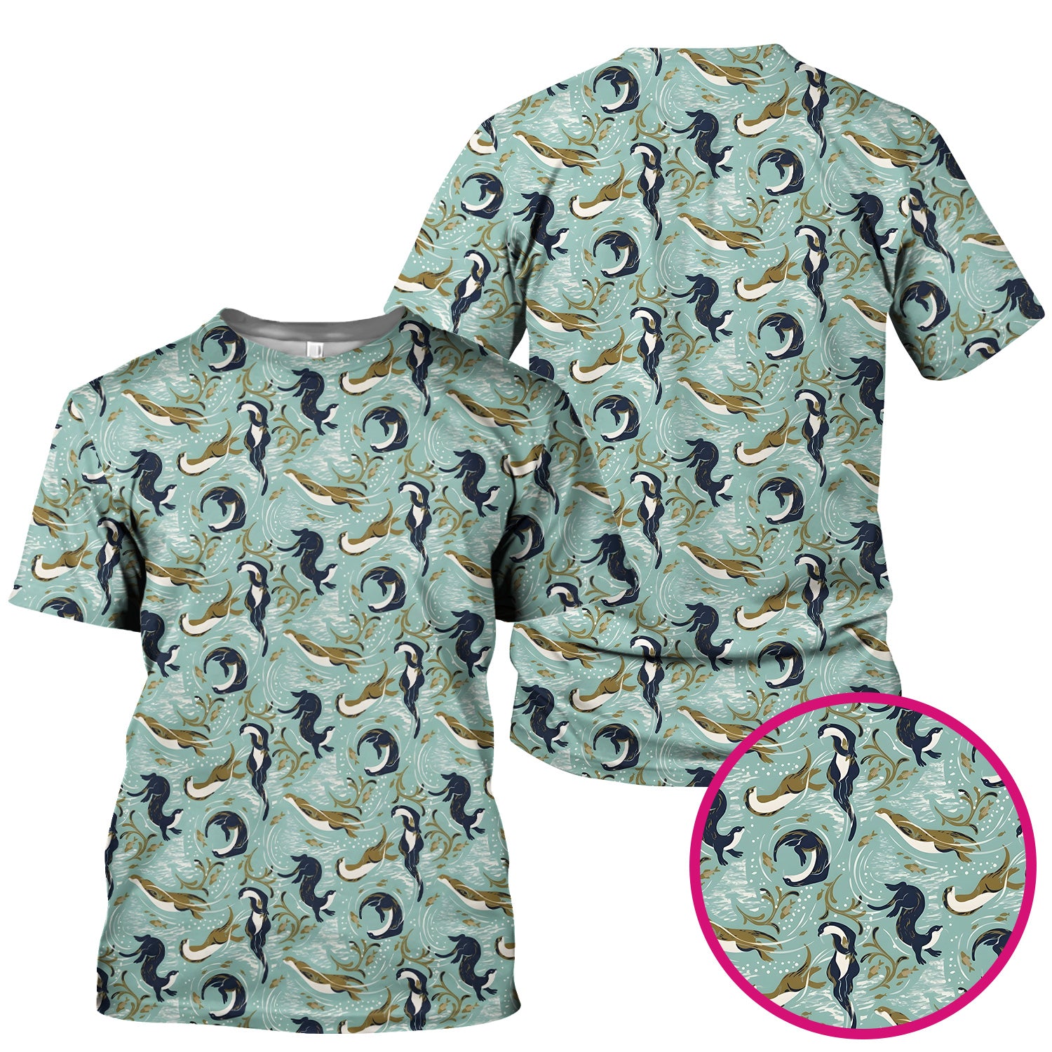 Sea Otter Ocean Wave Coastal Pattern Scrub Top, Comfortable Scrubs for Nurses