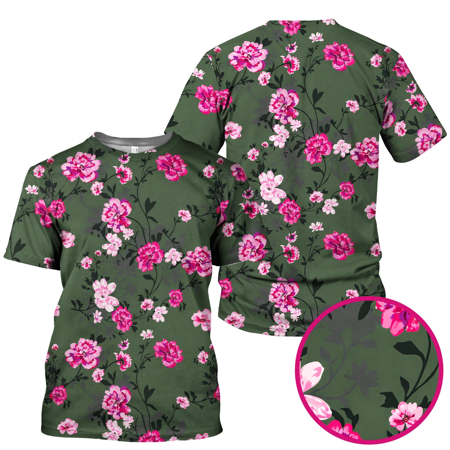 Pink Floral Blossom Pattern Scrub Top, Comfortable Scrubs for Nurses