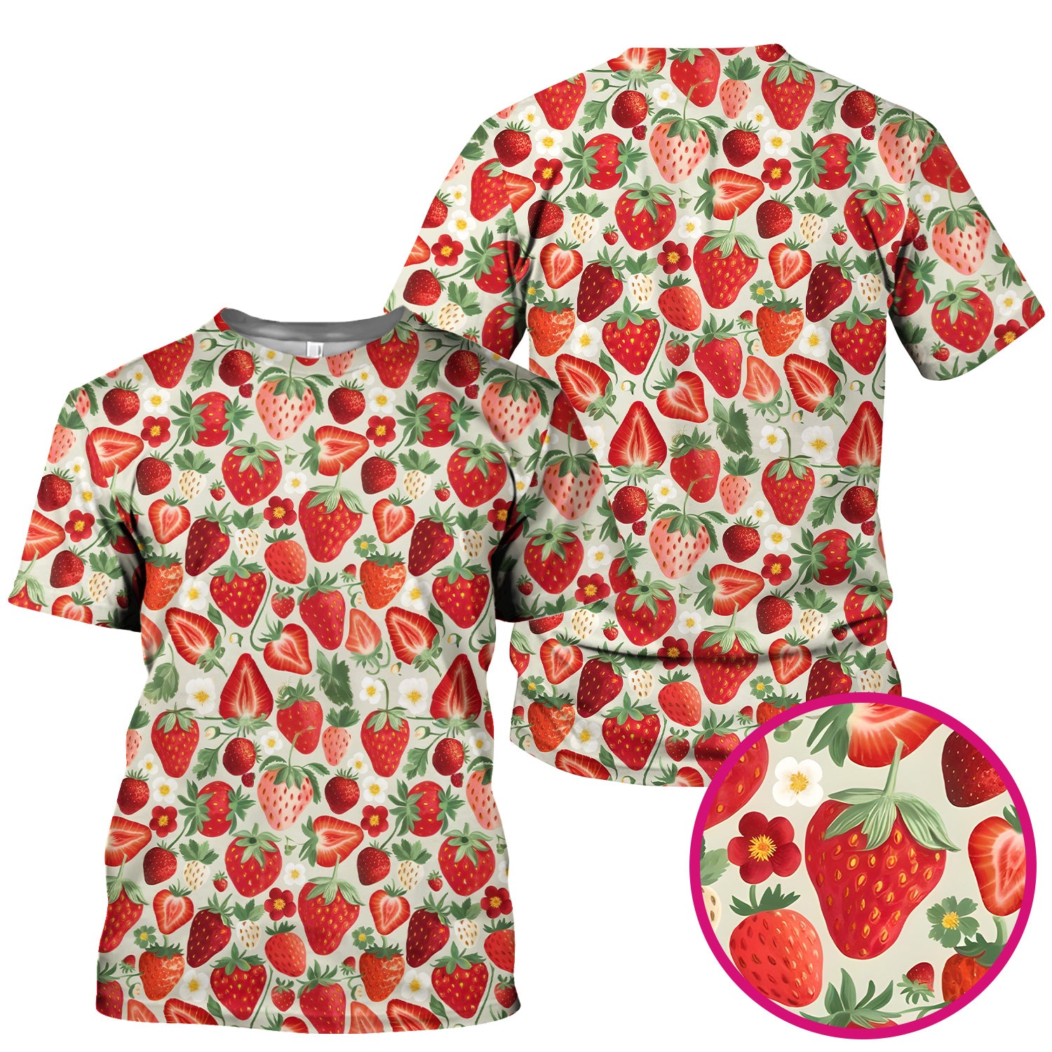 Fresh Strawberry Pattern Leaves Scrubs Top, Comfortable Scrubs for Nurses