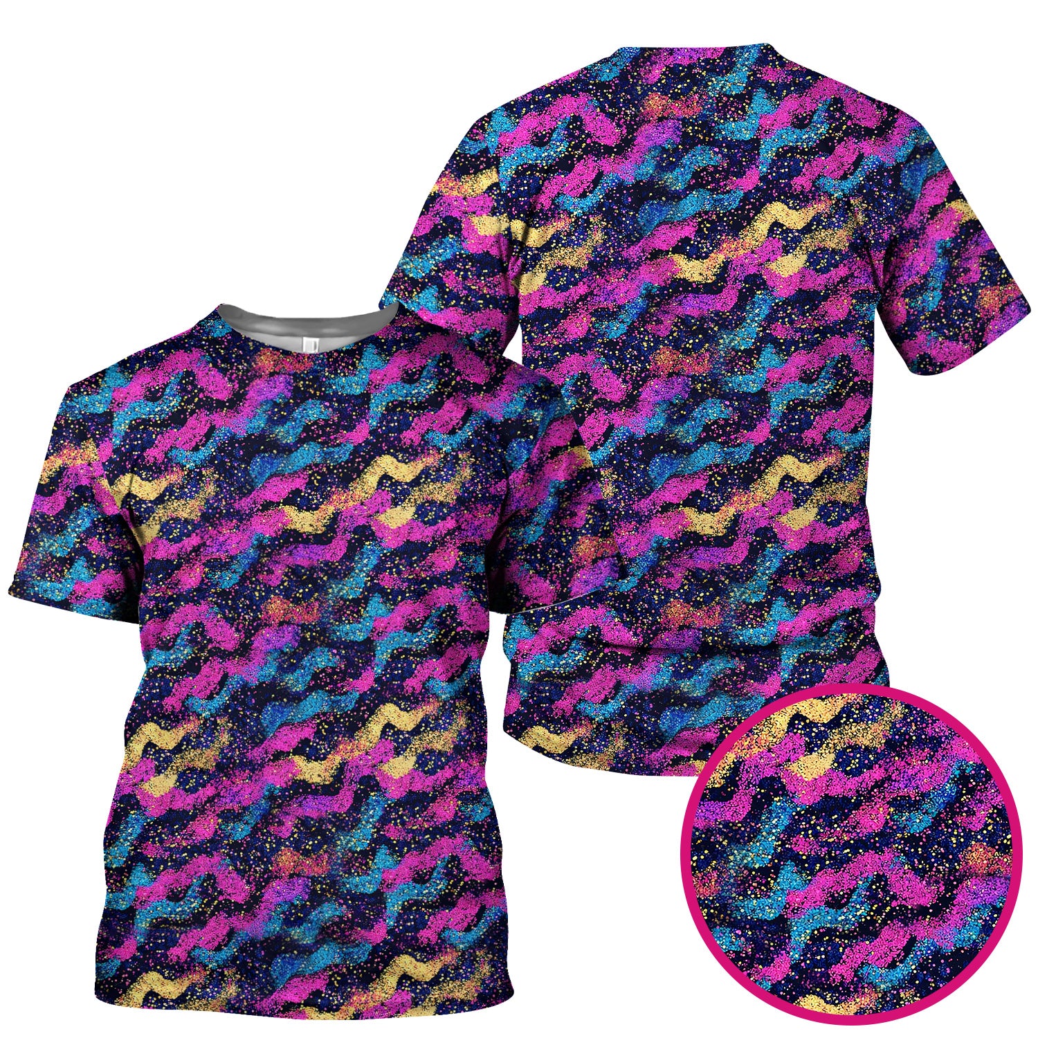 Neon Glitter Galaxy Wavy Pattern Scrub Top, Breathable Fabrics Nursing Uniform
