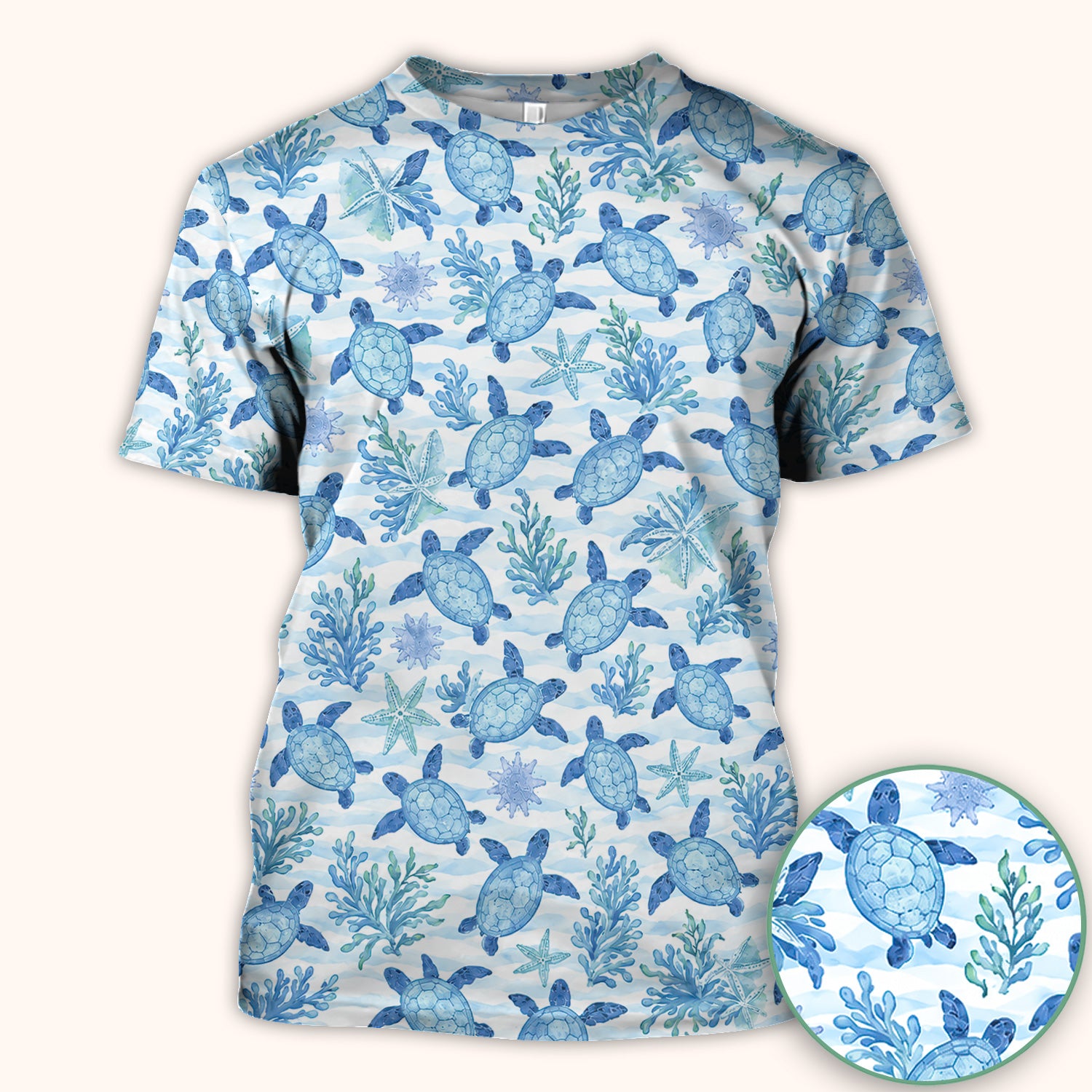 Cute Coastal Sea Turtle Coral Pattern Scrub Top, Comfortable Scrubs for Nurses