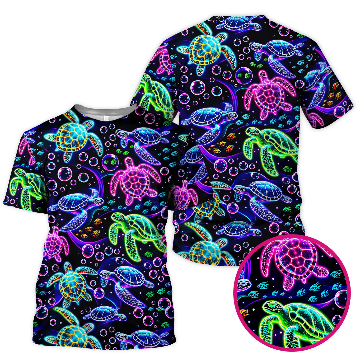 Neon Sea Turtle Swimming Bubble Ocean Scrub Top, Breathable Fabrics Nursing Uniform