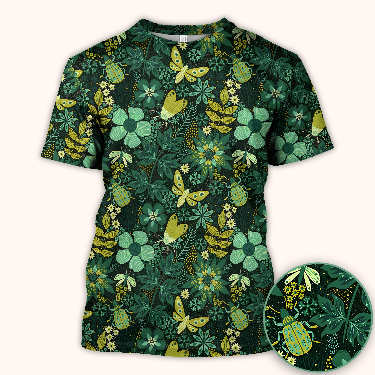 Green Botanical Butterfly Pattern Scrub Top, Comfortable Scrubs for Nurses
