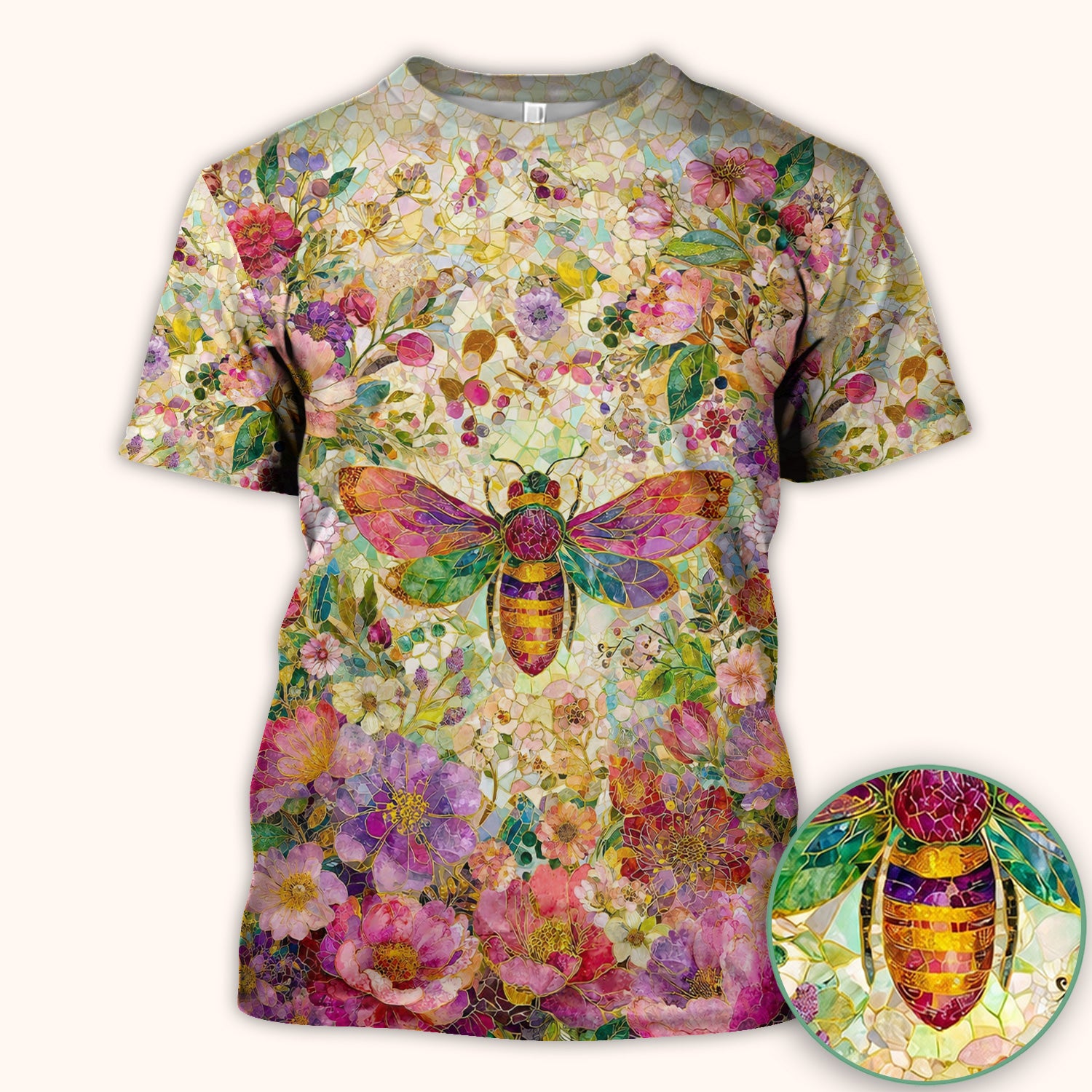 Vibrant Mosaic Bee Nurse for RN, CNA, Floral Garden Medical Scrub Top, Comfortable Scrubs for Nurses