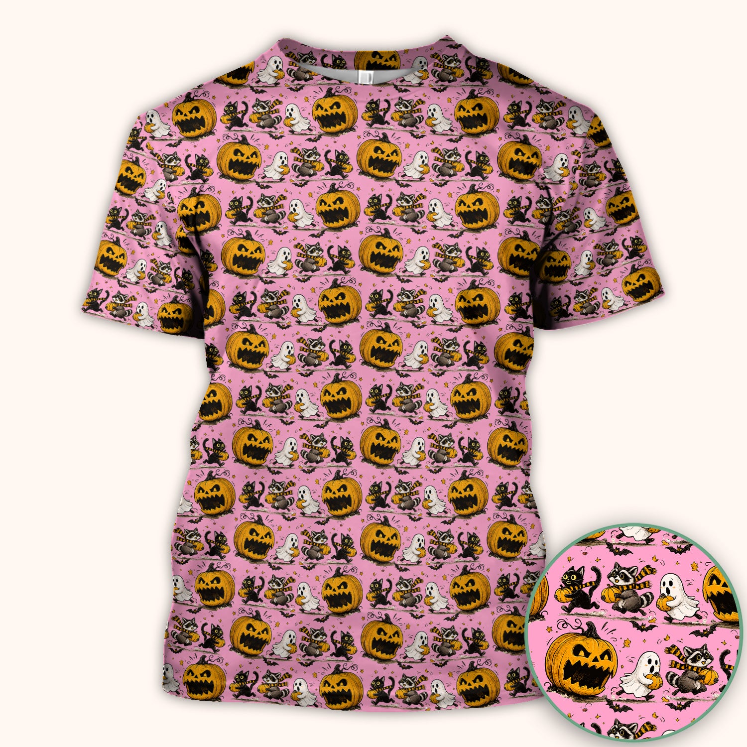 Spooky Halloween Woodland Critters Pattern Scrub Top, Comfortable Scrubs for Nurses