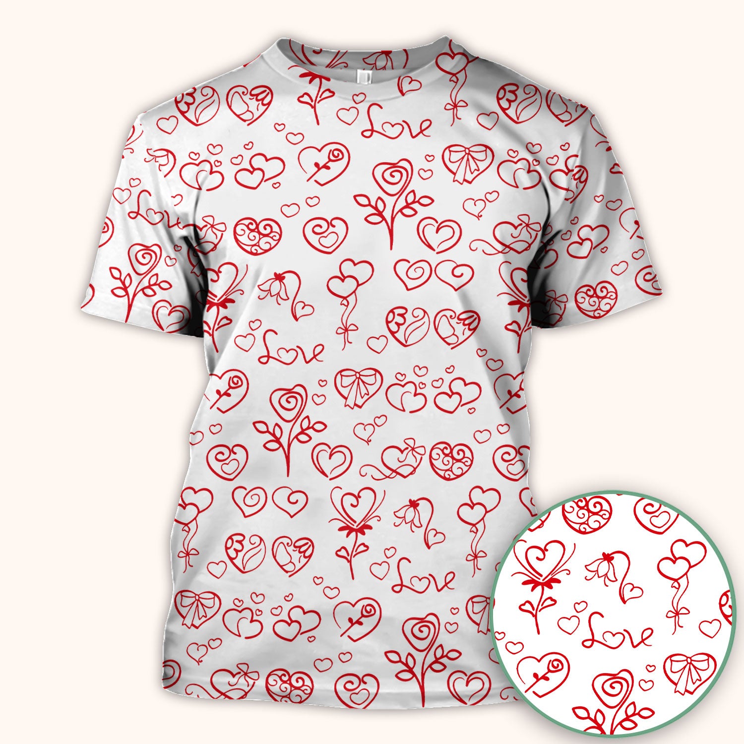 Cute Valentine Heart Scrub Top, Artistic Heart Pink Love Line Art Pattern Nurse Shirt, Comfortable Scrubs For Nursing