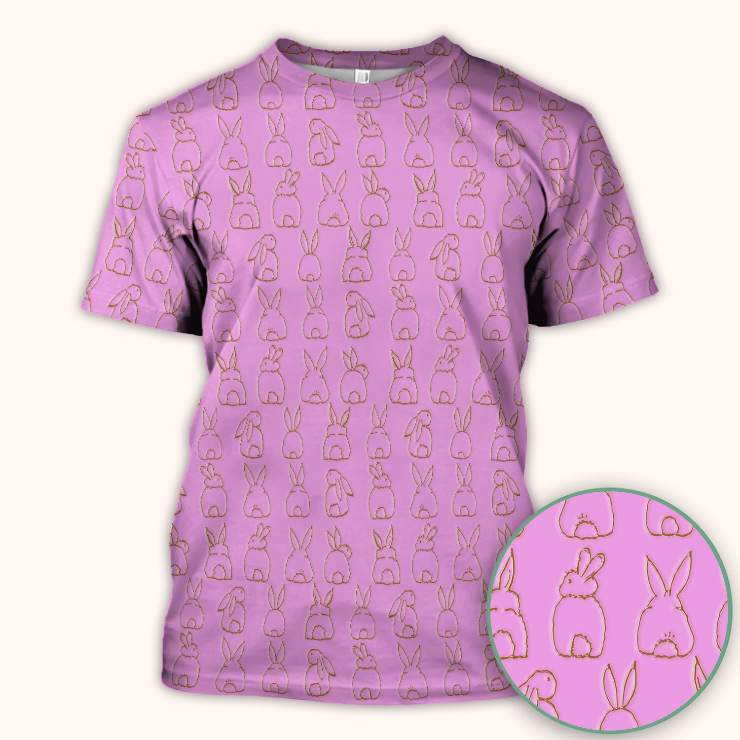 Cartoon Bunny Line Art Pattern Medical Scrub Top, Comfortable Scrubs for Nurses, Easter
