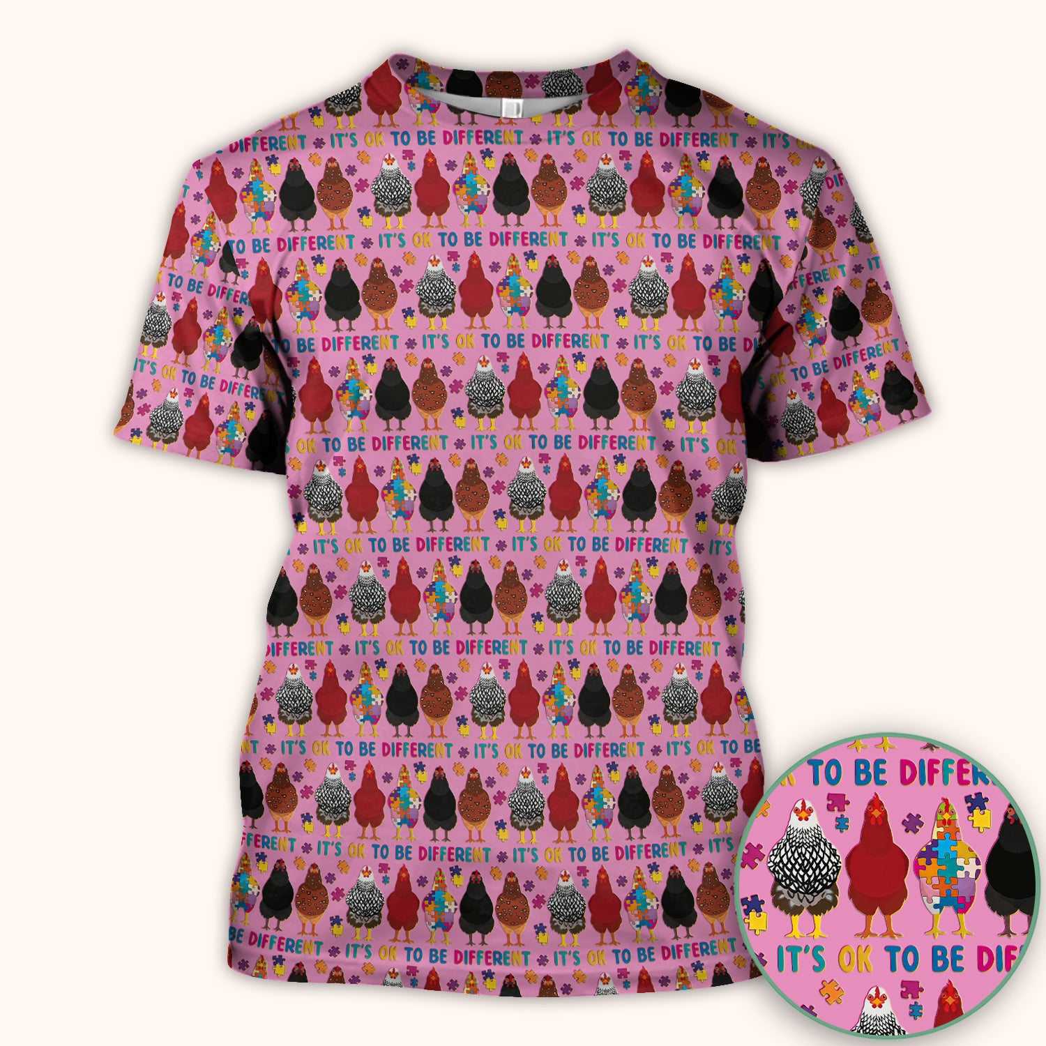 Autism Chicken It’s OK to Be Different Print Scrub Top, Comfortable Scrubs for Nurses
