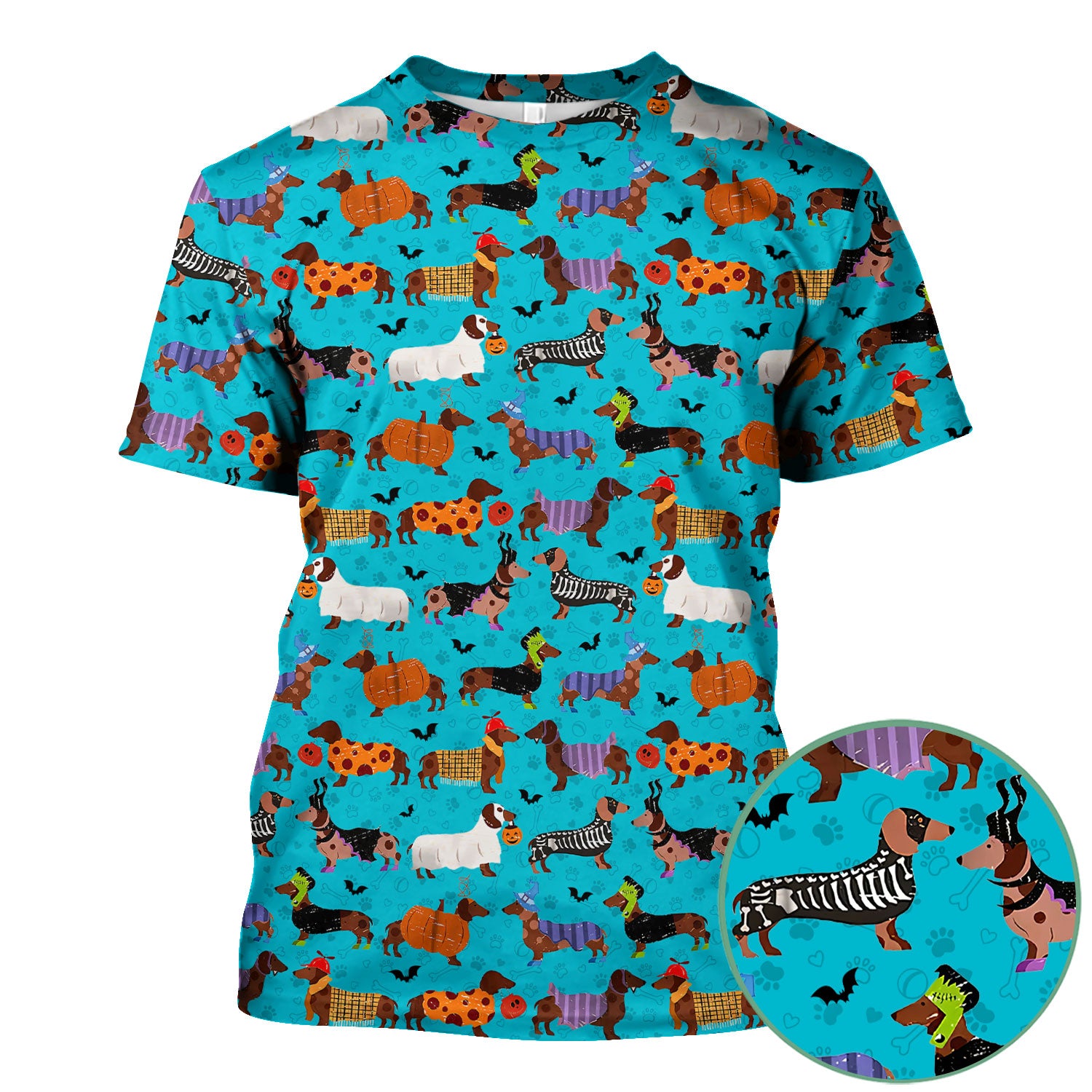 Funny Halloween Dachshund Scrub Top - Cute Sausage Dog Pumpkin Skeleton Nurse Shirt for Women - RN LPN CNA Medical Gift
