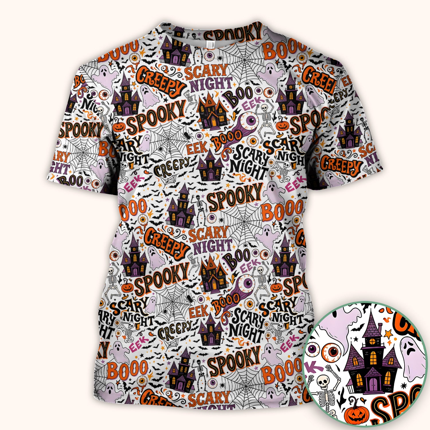 Spooky Halloween Haunted House Typography Scrub Top, Comfortable Scrubs for Nurses
