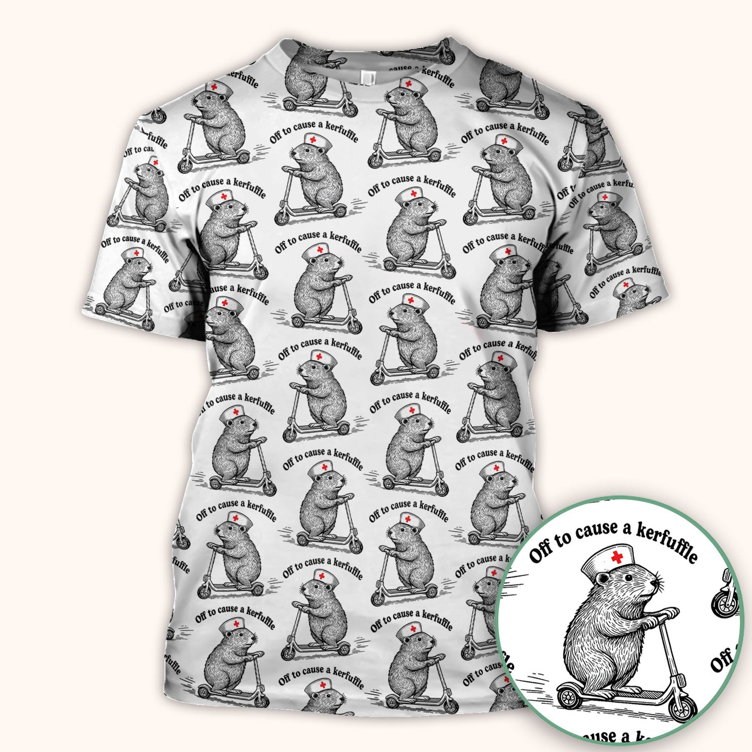 Funny Nurse Mouse Scooter Print Scrub Top, Comfortable Scrubs for Nurses