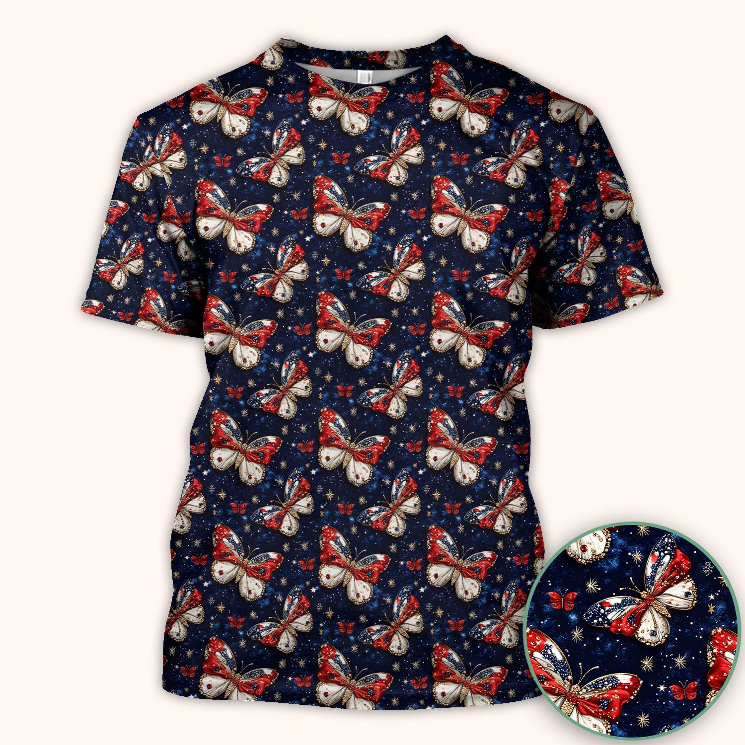 Patriotic Butterfly Nurse for RN & CNA, Americana Stars Healthcare Workers Uniform Scrub Top, Comfortable Scrubs for Nurses