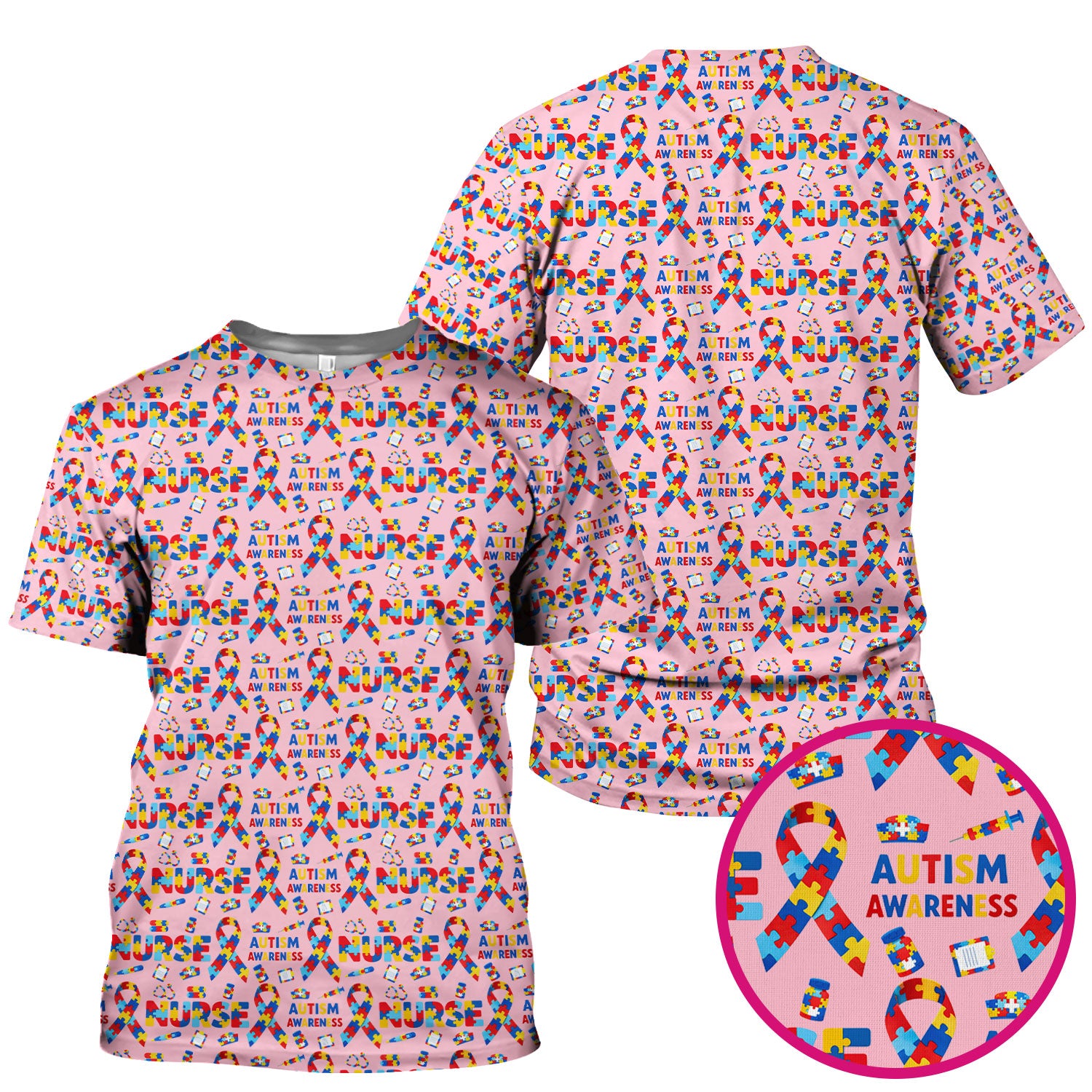Autism Awareness Nurse Puzzle Ribbon Print Scrubs, Comfortable Scrubs for Nurses