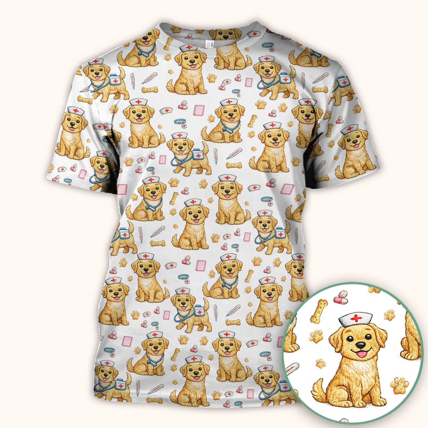 Cute Puppy Nurse Medical Print Scrub Top, Comfortable Scrubs for Nurses