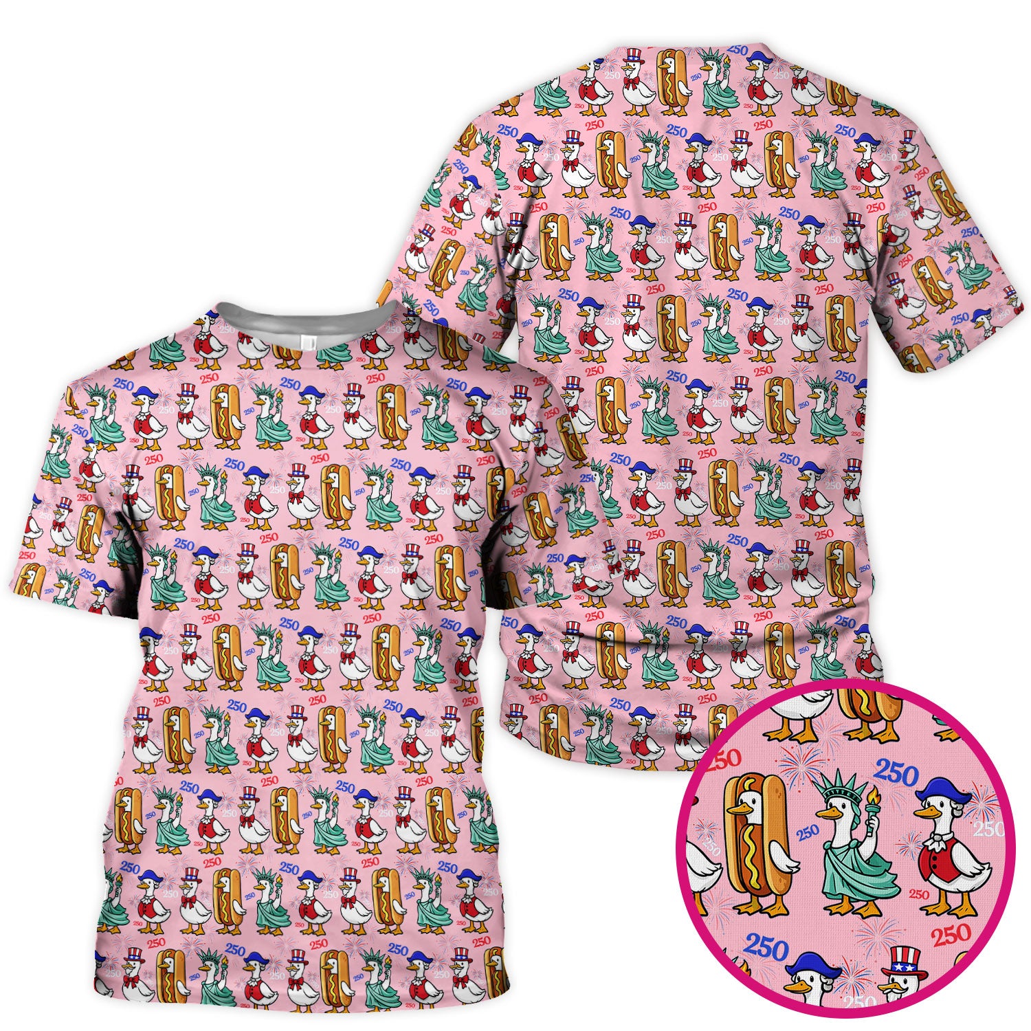 Patriotic Duck Independence Day Pattern Scrub Top, Breathable Healthcare Uniform Top