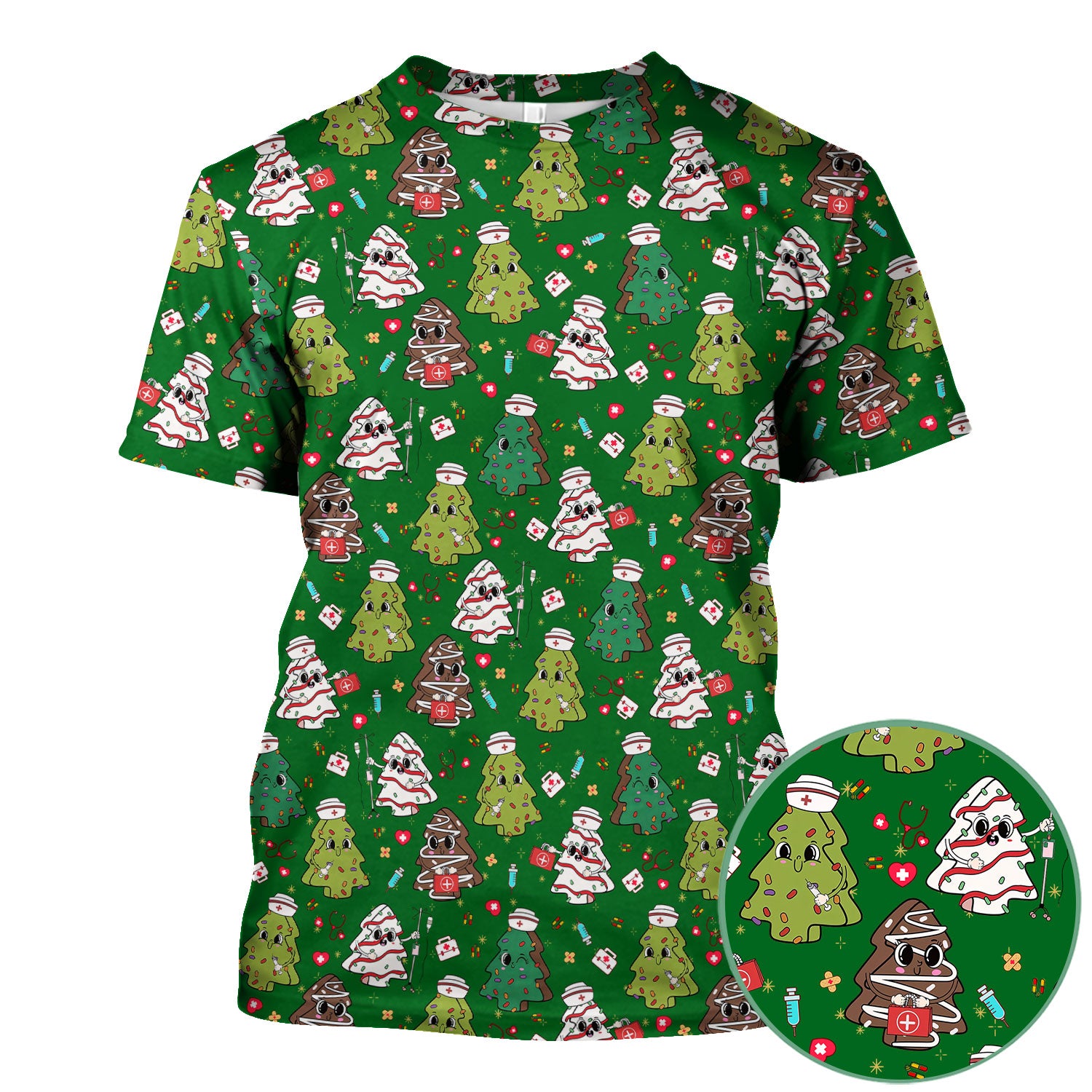 Cute Christmas Tree Nurse Shirt - Holiday Scrub Top for Women - Funny Medical Uniform Xmas Gift RN LPN CNA