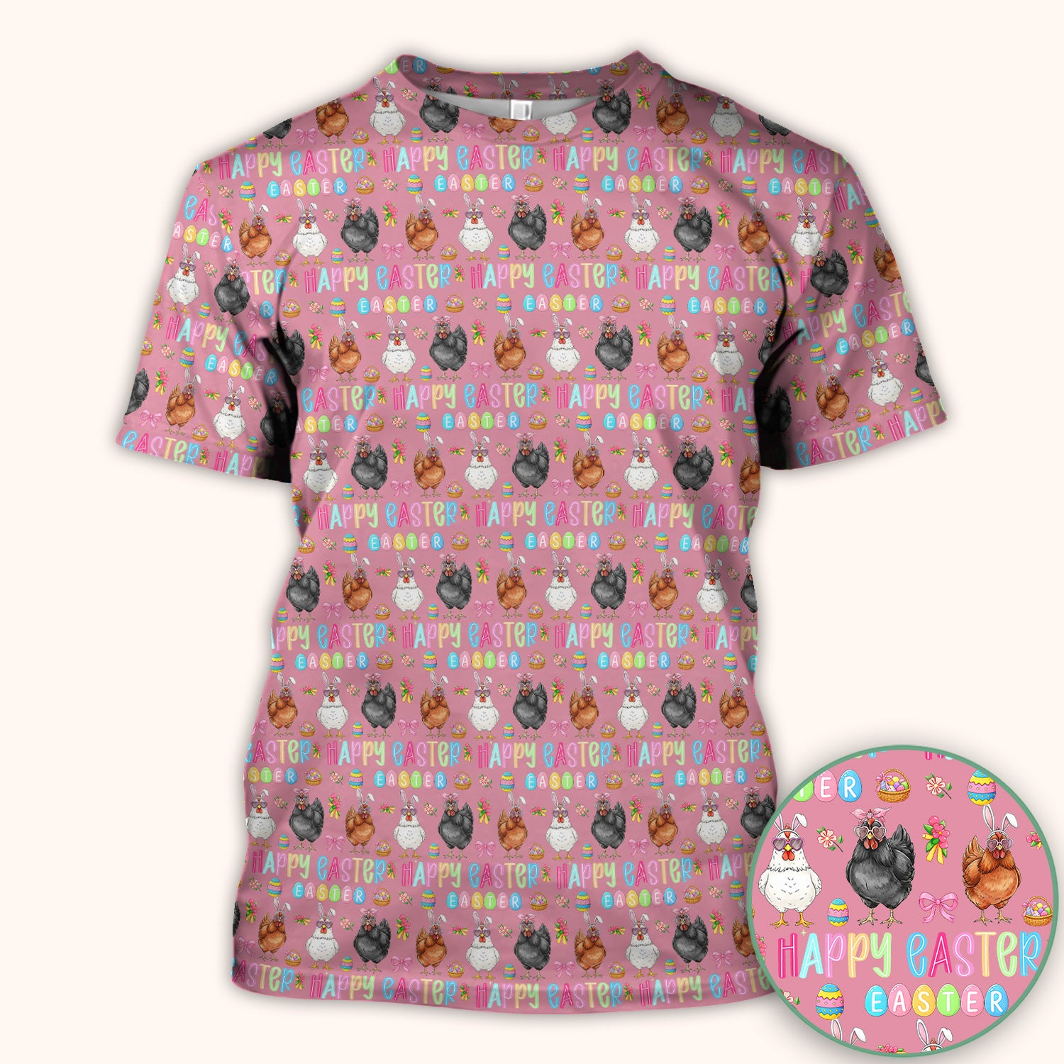 Happy Easter Bunny Eggs Pattern Scrubs Top, Comfortable Scrubs for Nurses
