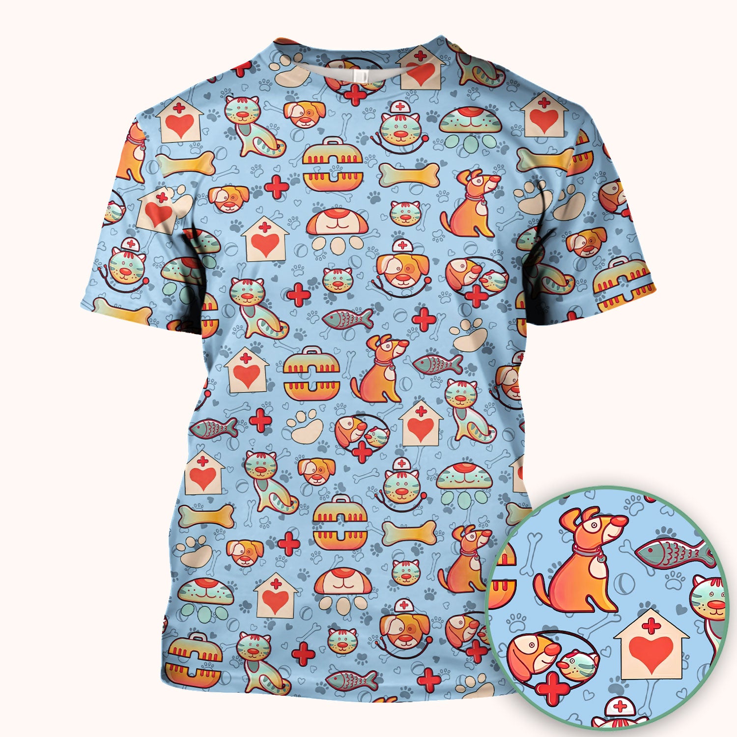 Veterinary Nurse Scrub Top - Cute Cat Dog Paw Print Medical Shirt - Fun Animal Pattern Vet Tech Scrubs for Women RN CNA
