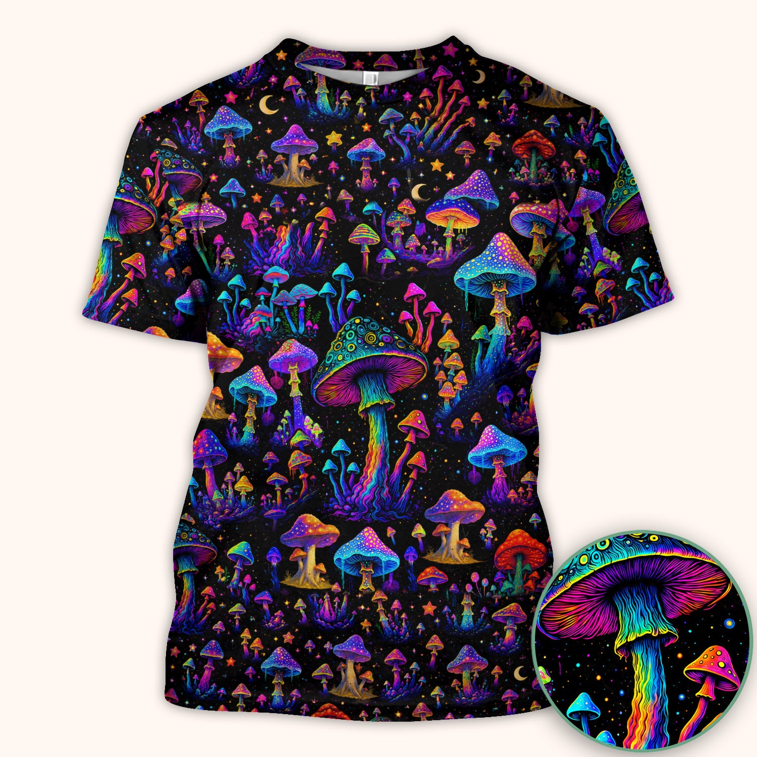 Neon Fantasy Mushroom Print Scrub Top, Comfortable Scrubs for Nurses