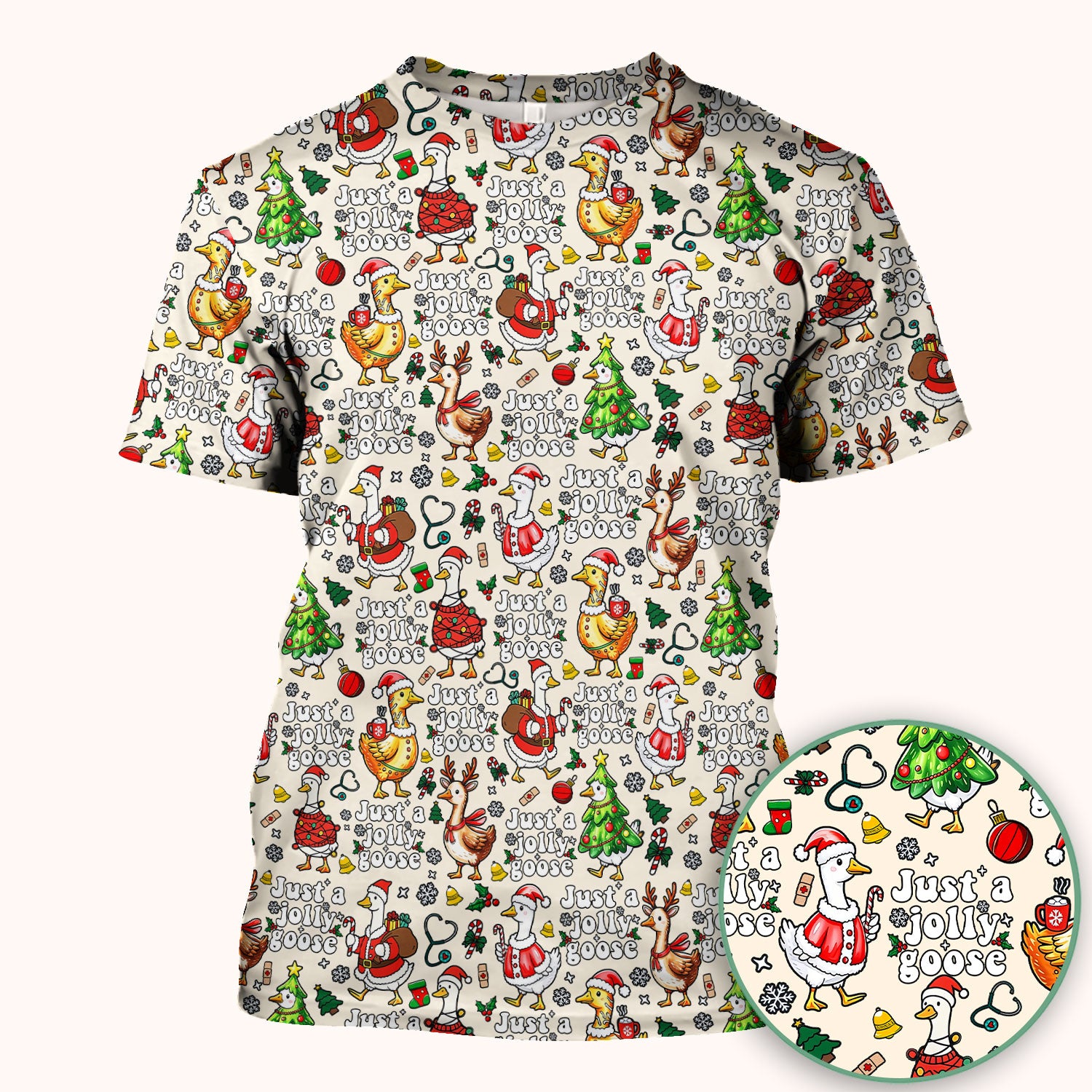 Christmas Goose Scrub Top for Nurse - Funny Jolly Holiday Medical Shirt for Women