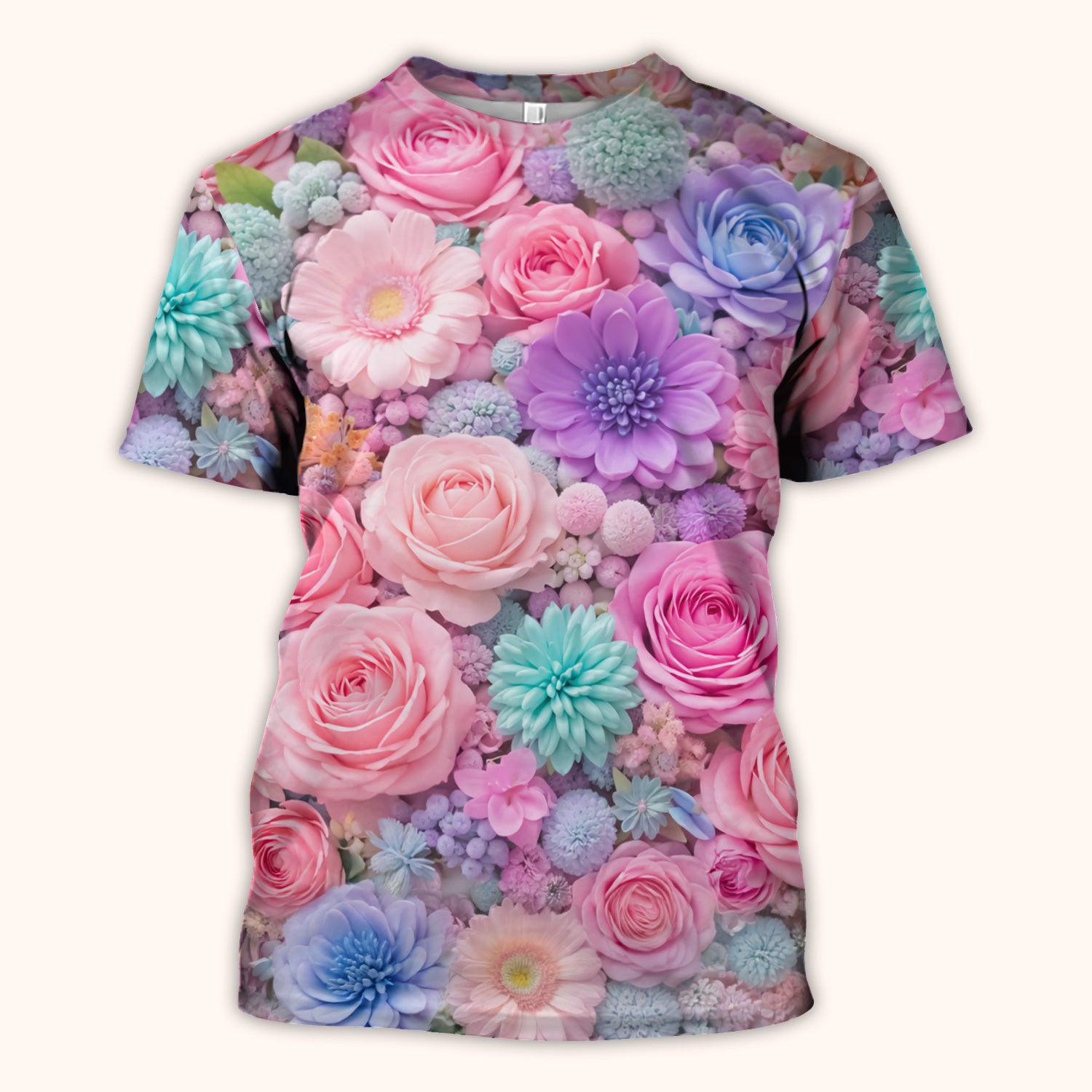 Pastel Floral Dream Scrub Top, Soft Pink Rose & Candy Color Bloom Nursing Uniform