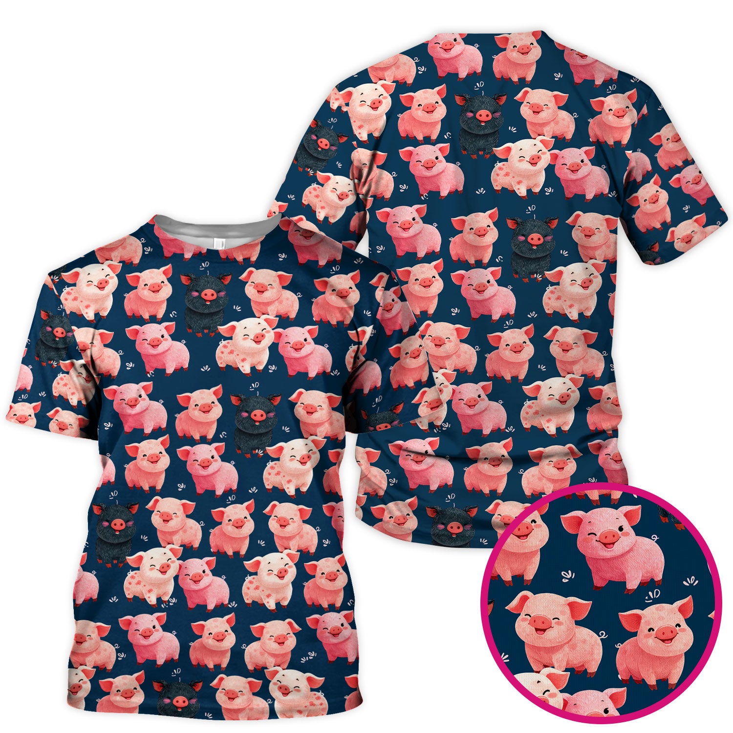 Funny Farm Pig Cartoon Pattern Scrub Top, Comfortable Scrubs for Nurses