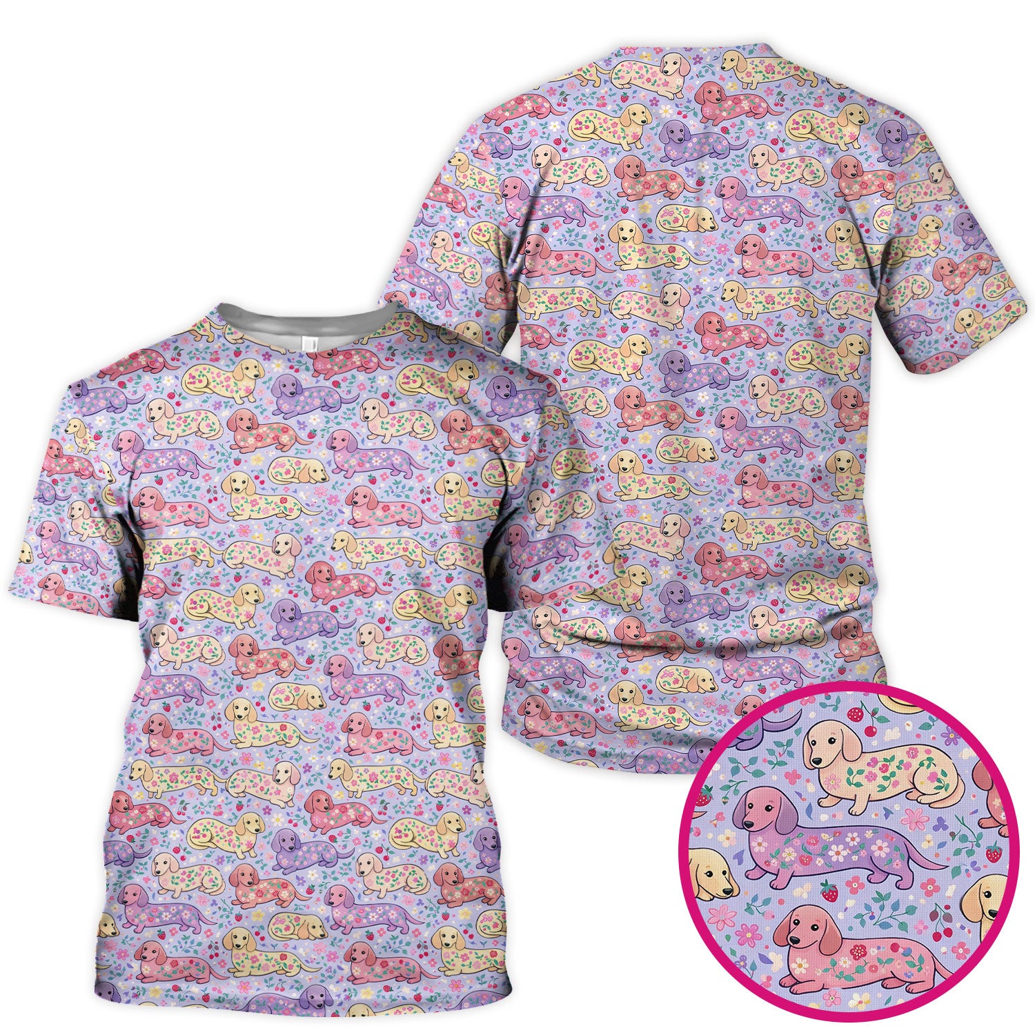 Cute Dachshund Floral Pattern Scrub Top, Comfortable Scrubs For Nurses