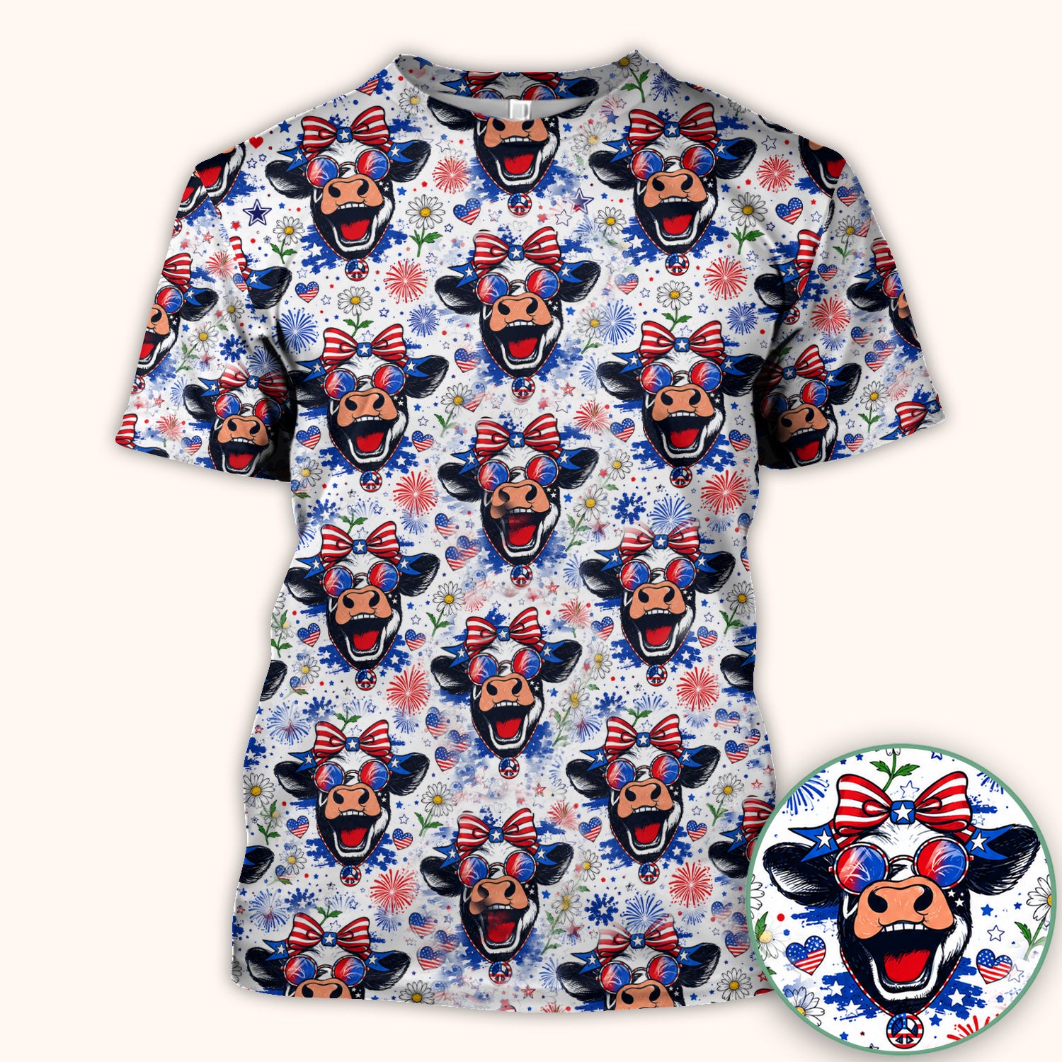 Funny Patriotic Cow Nurse Print Scrub Top, Comfortable Scrubs for Nurses