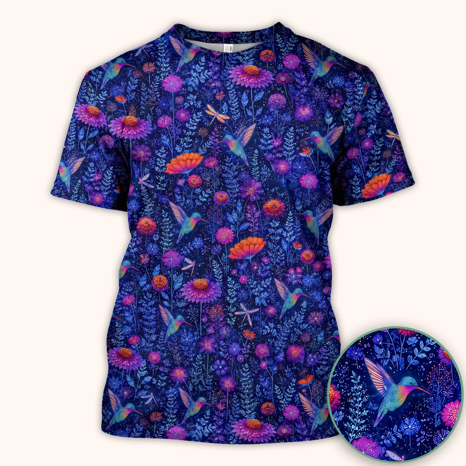 Enchanted Hummingbird Wildflower Garden Pattern Scrub Top, Comfortable Scrubs for Nurses