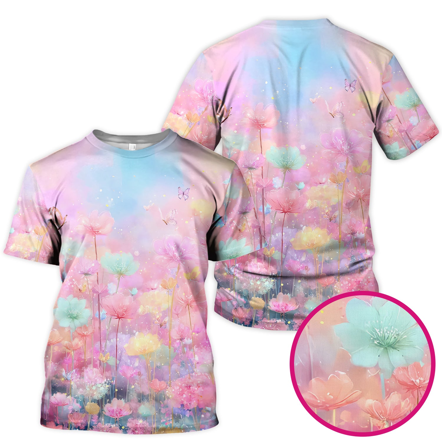 Dreamy Pastel Watercolor Floral Garden Scrub Top, Breathable Fabrics Nursing Uniform