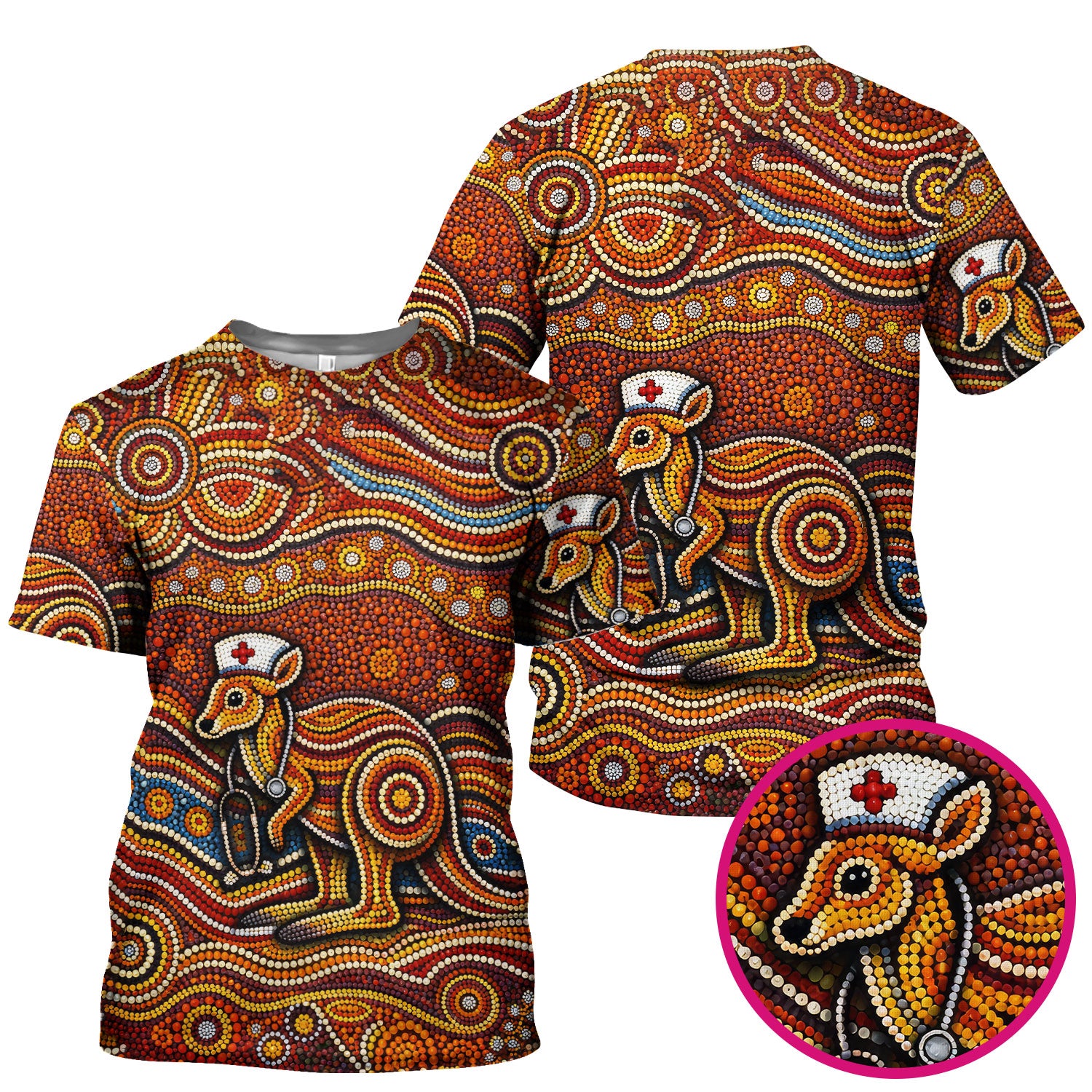 Australian Aboriginal Nurse Scrub Top, Kangaroo Dot Art Medical Nurses Shirt, Breathable Fabrics Nursing Uniform