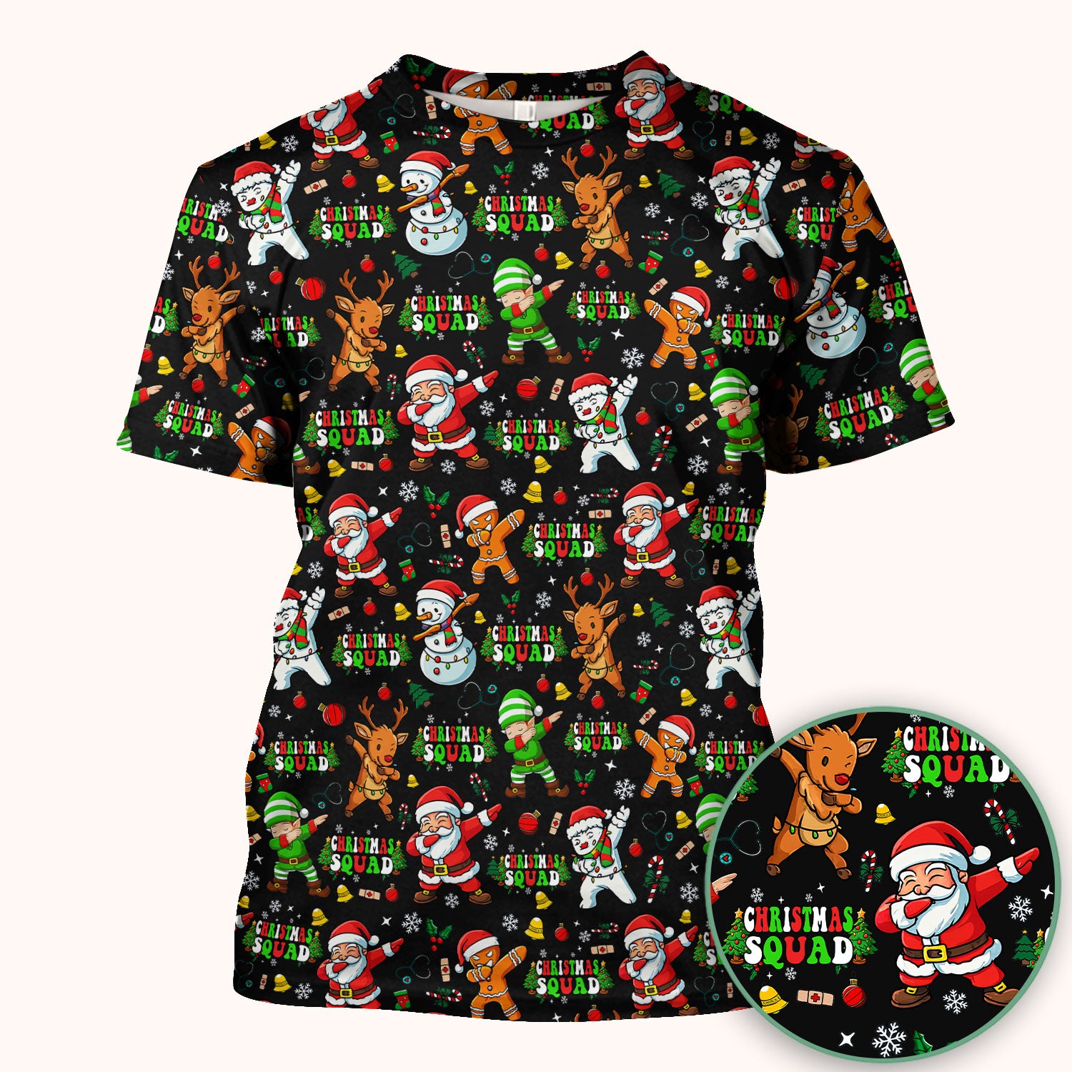 Christmas Squad Scrub Top - Funny Santa & Reindeer Shirt - Cute Holiday Medical Uniform for Nurses, Doctors & Vet Techs