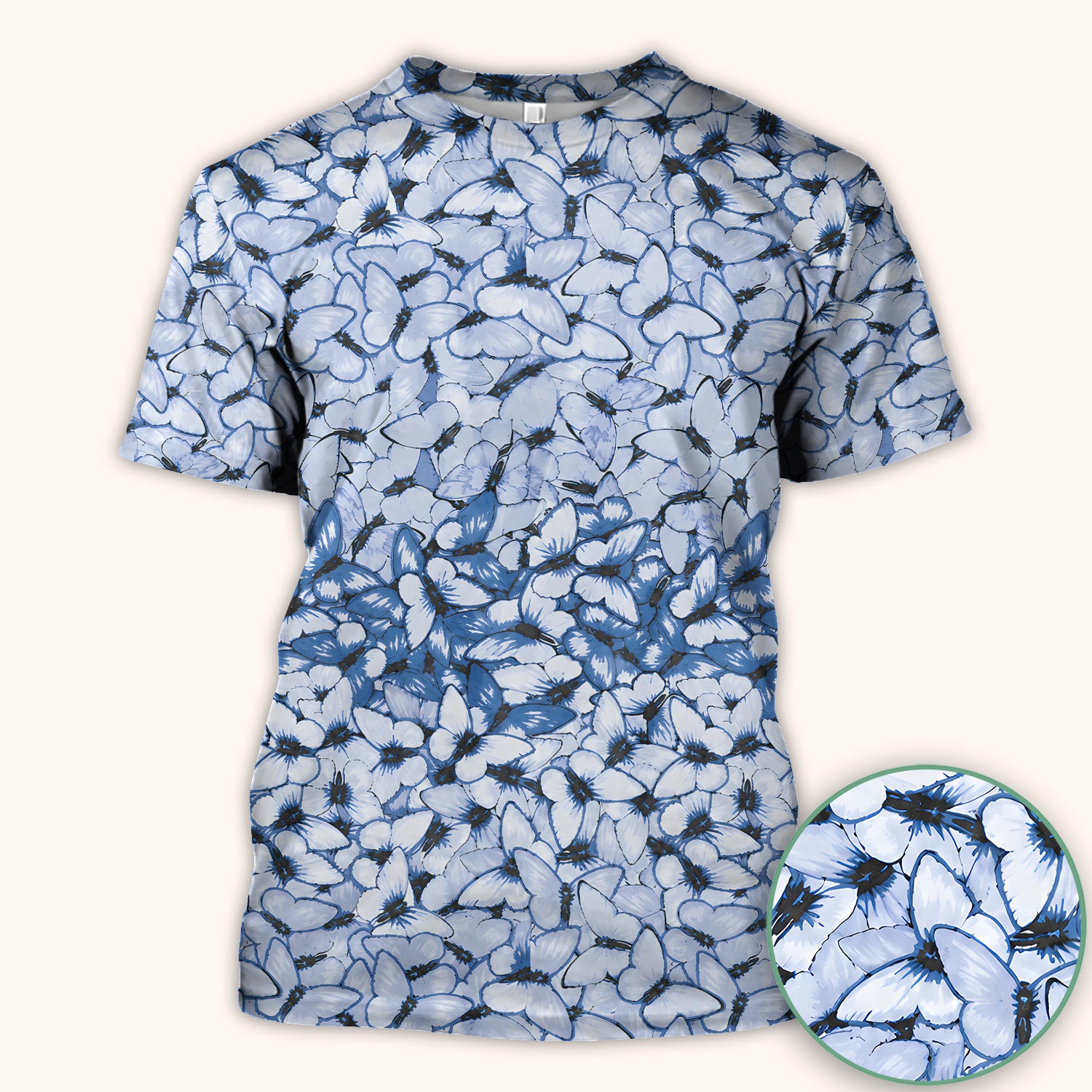 Blue Butterfly Nurse Scrub Top for RN, CNA, Healthcare Workers, Garden Floral Uniform