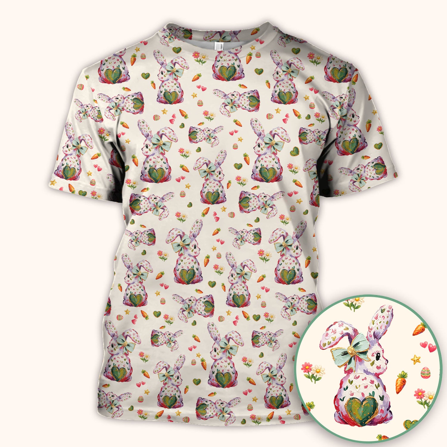 Cute Pastel Bunny Easter Pattern Scrub Top, Comfortable Scrubs for Nurses