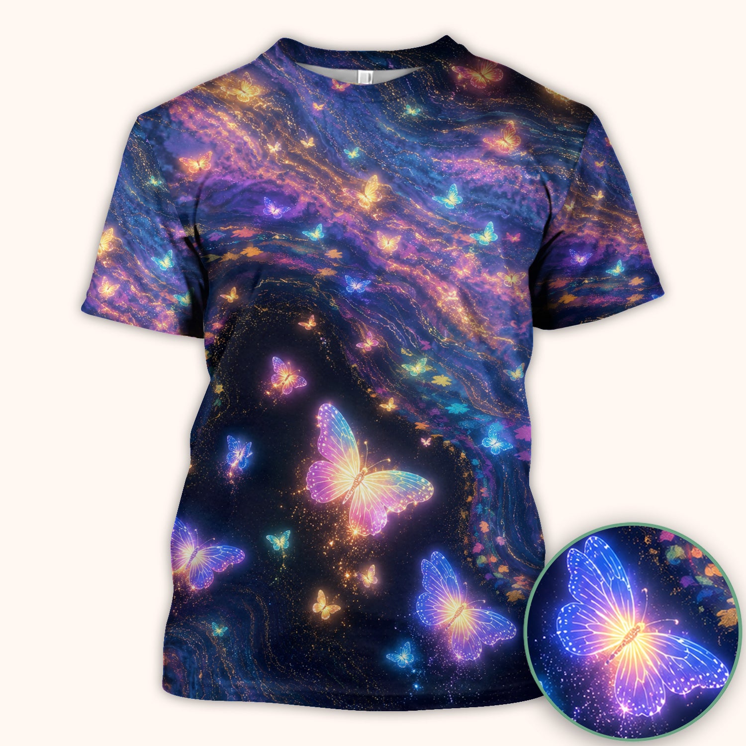 Neon Butterfly Galaxy Marble Print Scrub Top, Comfortable Scrubs for Nurses