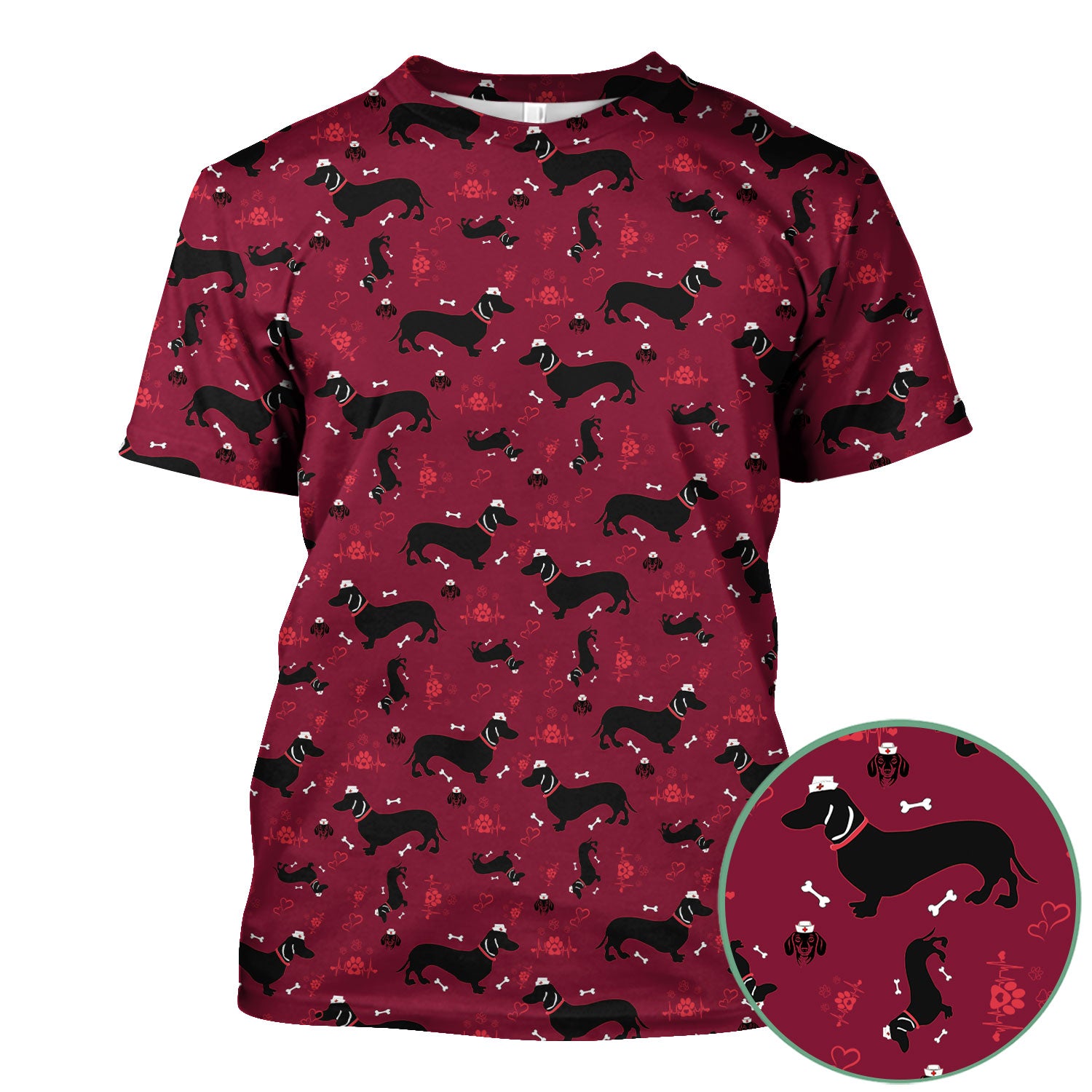 Dachshund Scrub Top - Cute Dog Print Scrubs for Women, Men Multi Color - Animal Scrub Shirt Gift for Nurse, CNA, RN, Doctor