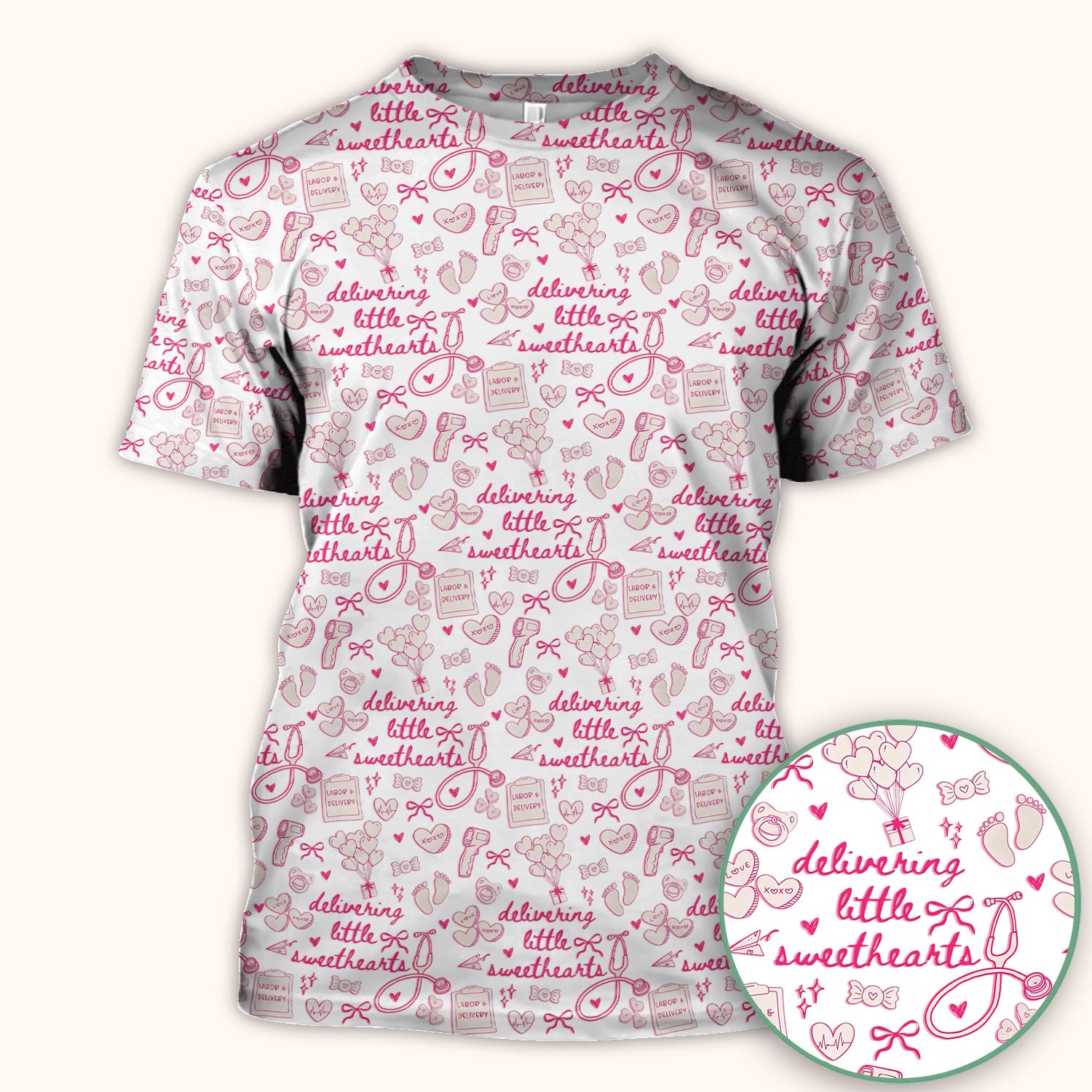 Valentine Labor And Delivery Scrub Top, XOXO Pattern Scrub Shirt, Breathable Fabrics Nursing Uniform For Women